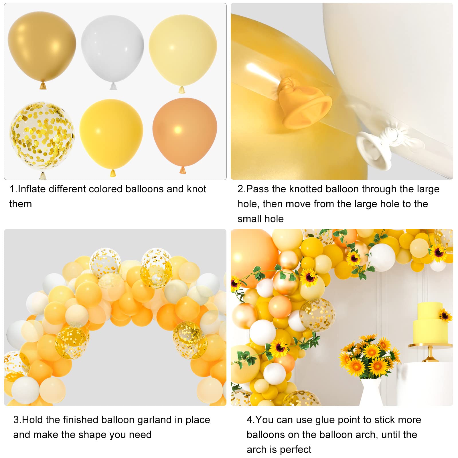 10 inch pastel yellow white gold balloons