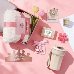 10pcs birthday basket contents including candle soap and card