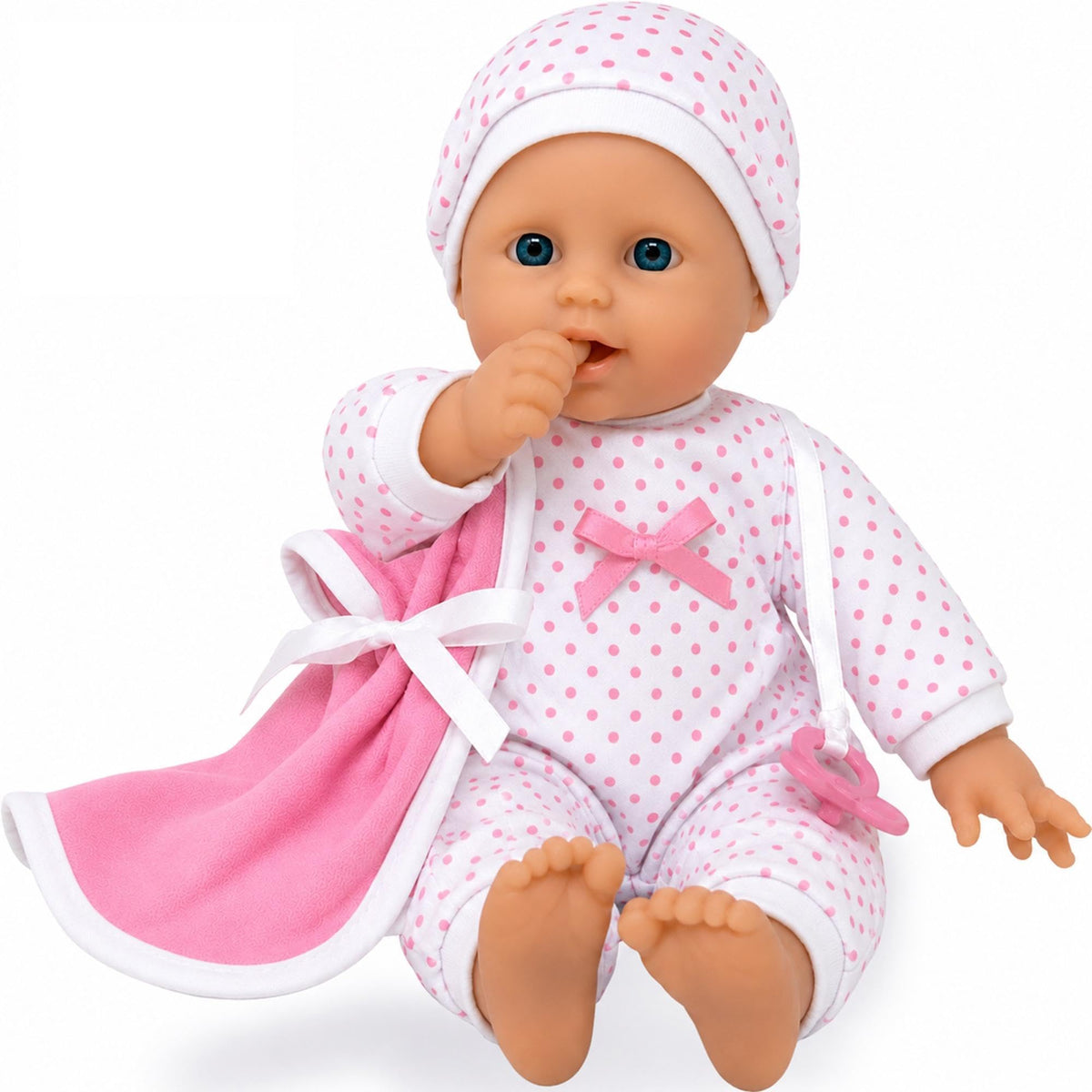 11 inch soft body baby doll with pacifier in gift box