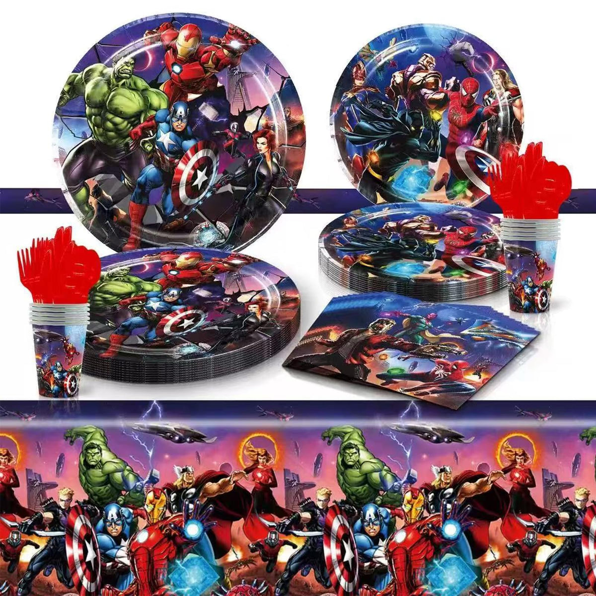 111 Psc superhero Birthday Party Supplies Set plates two sizes Avengers theme