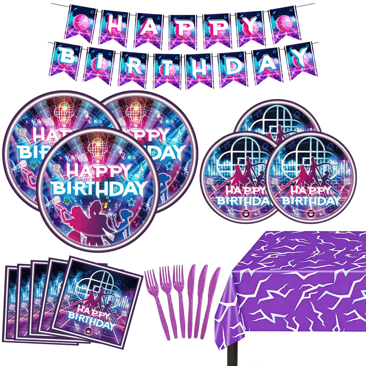 116 piece Kpop party supplies set including plates napkins and tableware