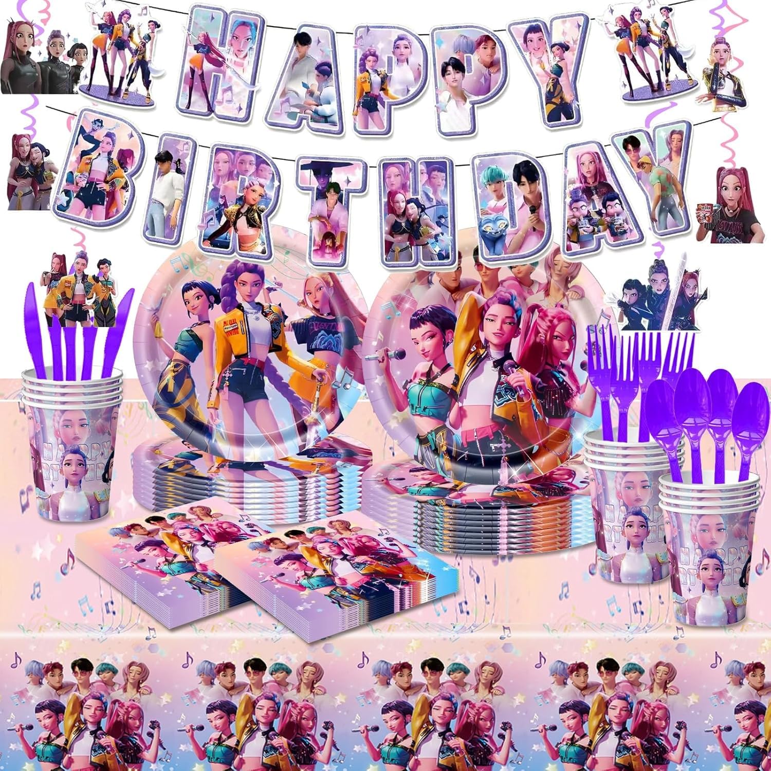 118 piece K Pop Demon birthday party set dinnerware