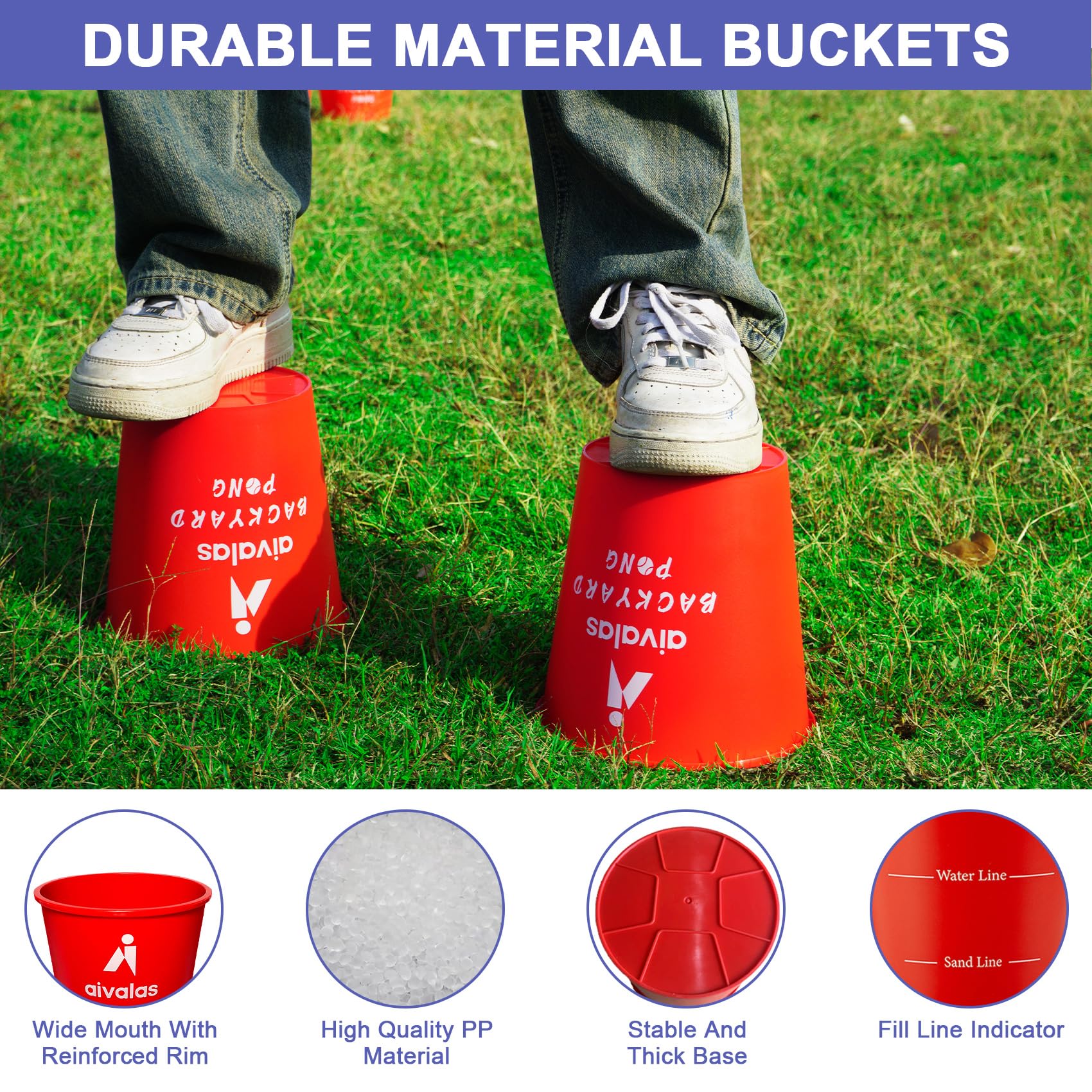 Toss game equipment including 12 buckets and two balls