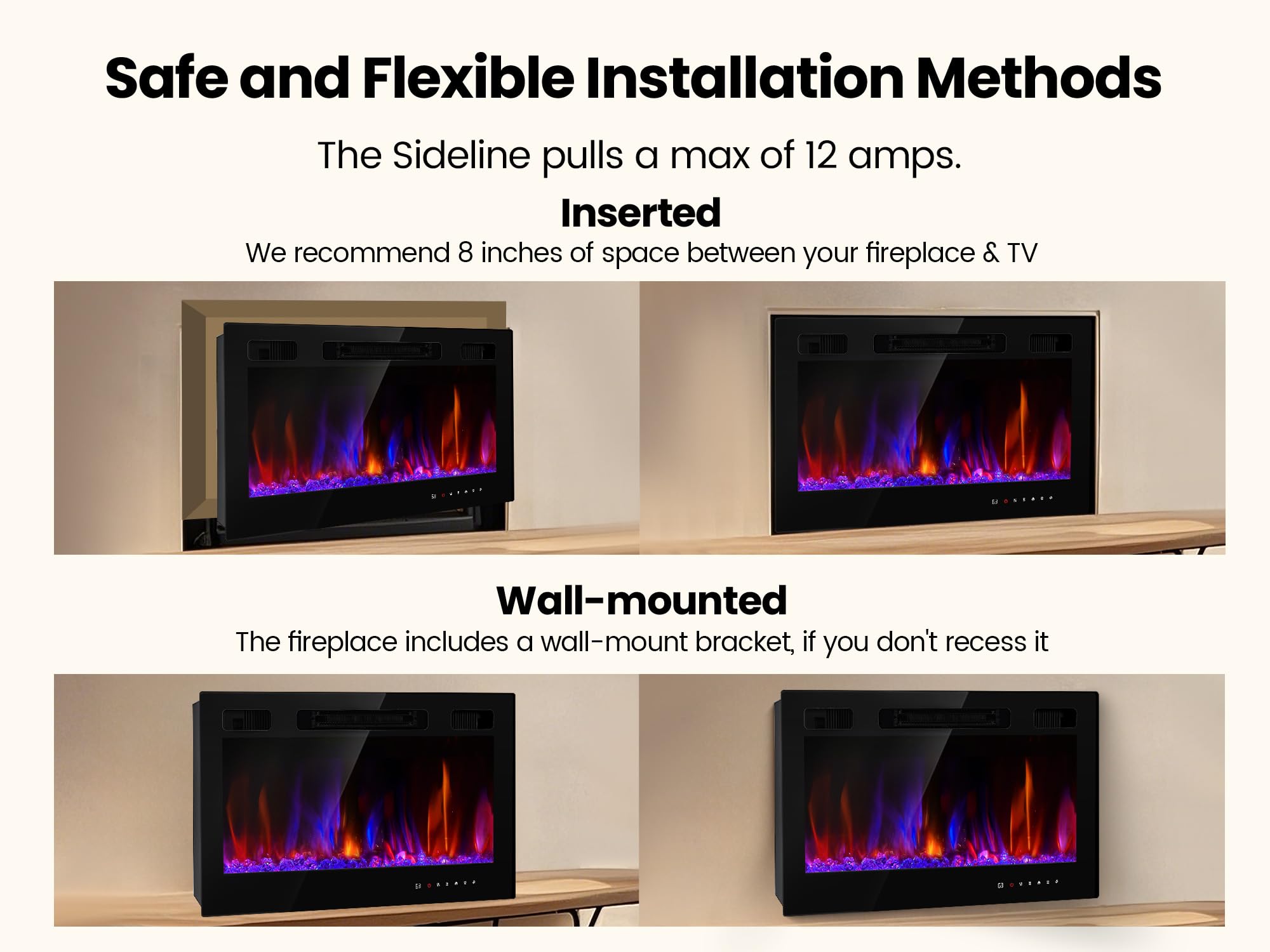 low noise operation 38 dB realSmart fireplace