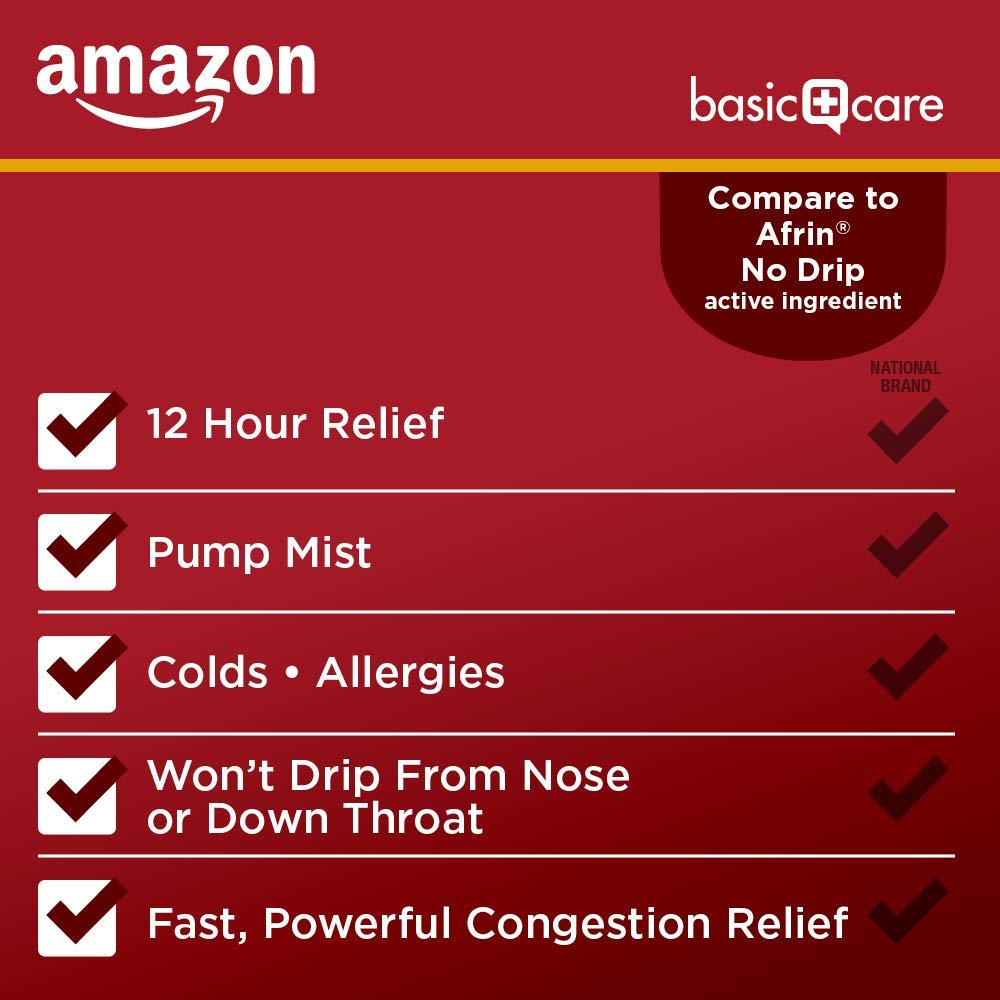 12 hour nasal relief provided by Basics No Drip Nasal Spray