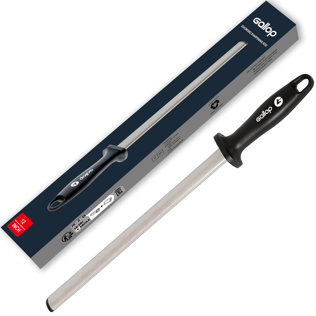12 inch diamond honing steel for knife sharpening