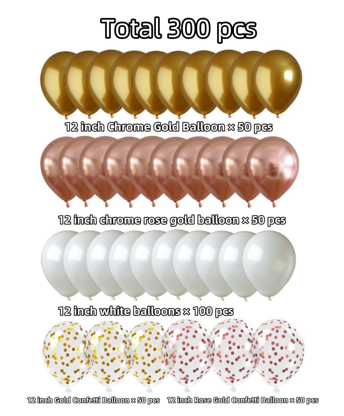 12-inch latex balloons in rose gold and white colors