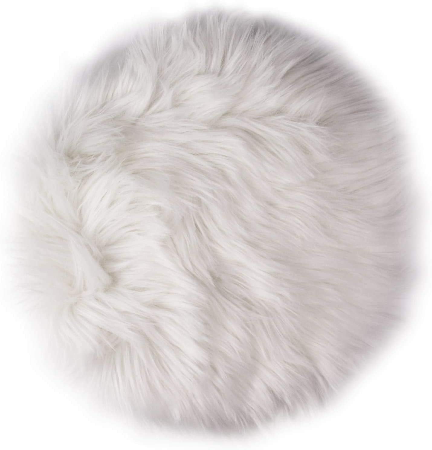 12 inches mini round faux fur sheepskin rug product close-up in white