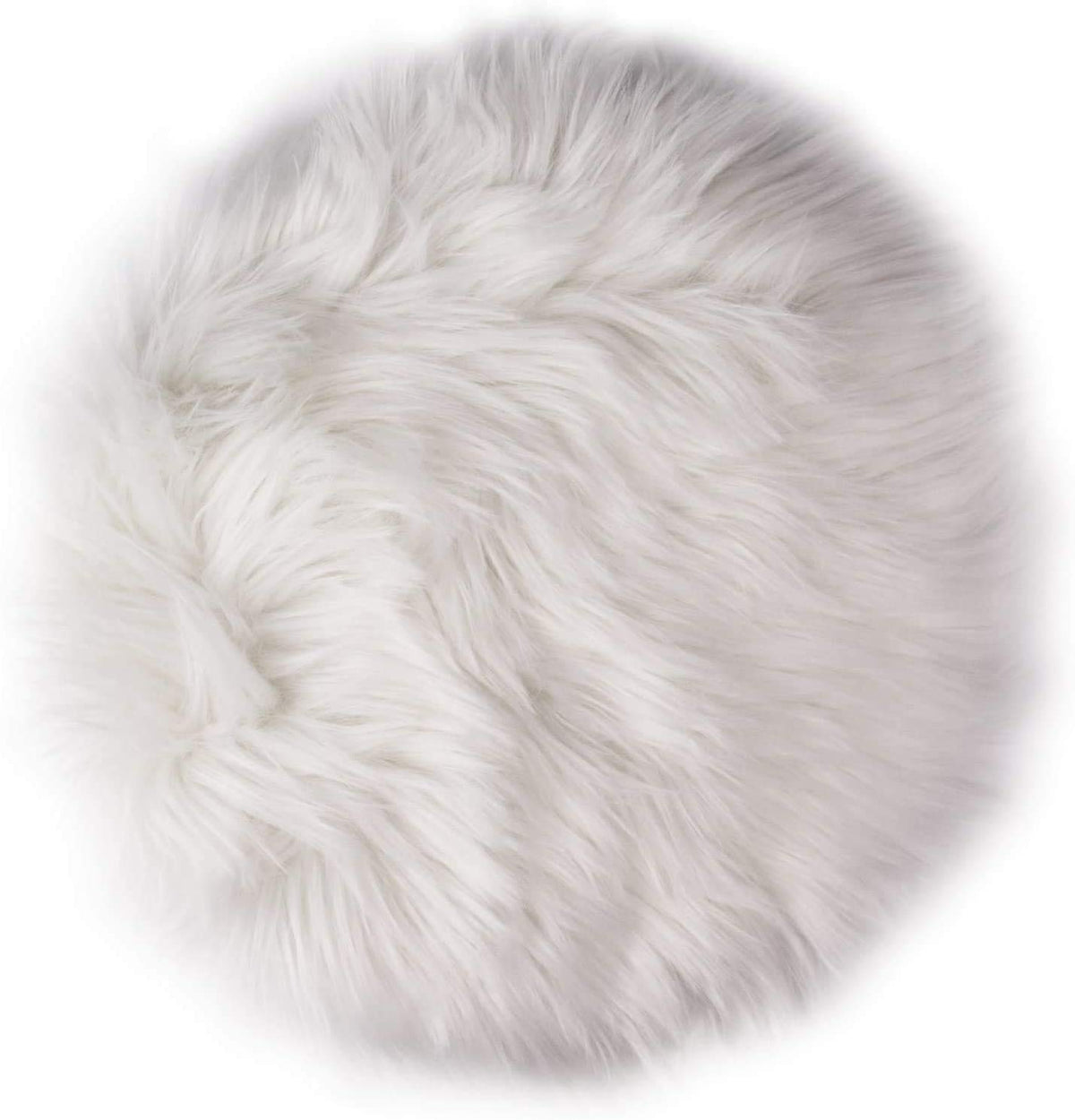 12 inches mini round faux fur sheepskin rug product close-up in white