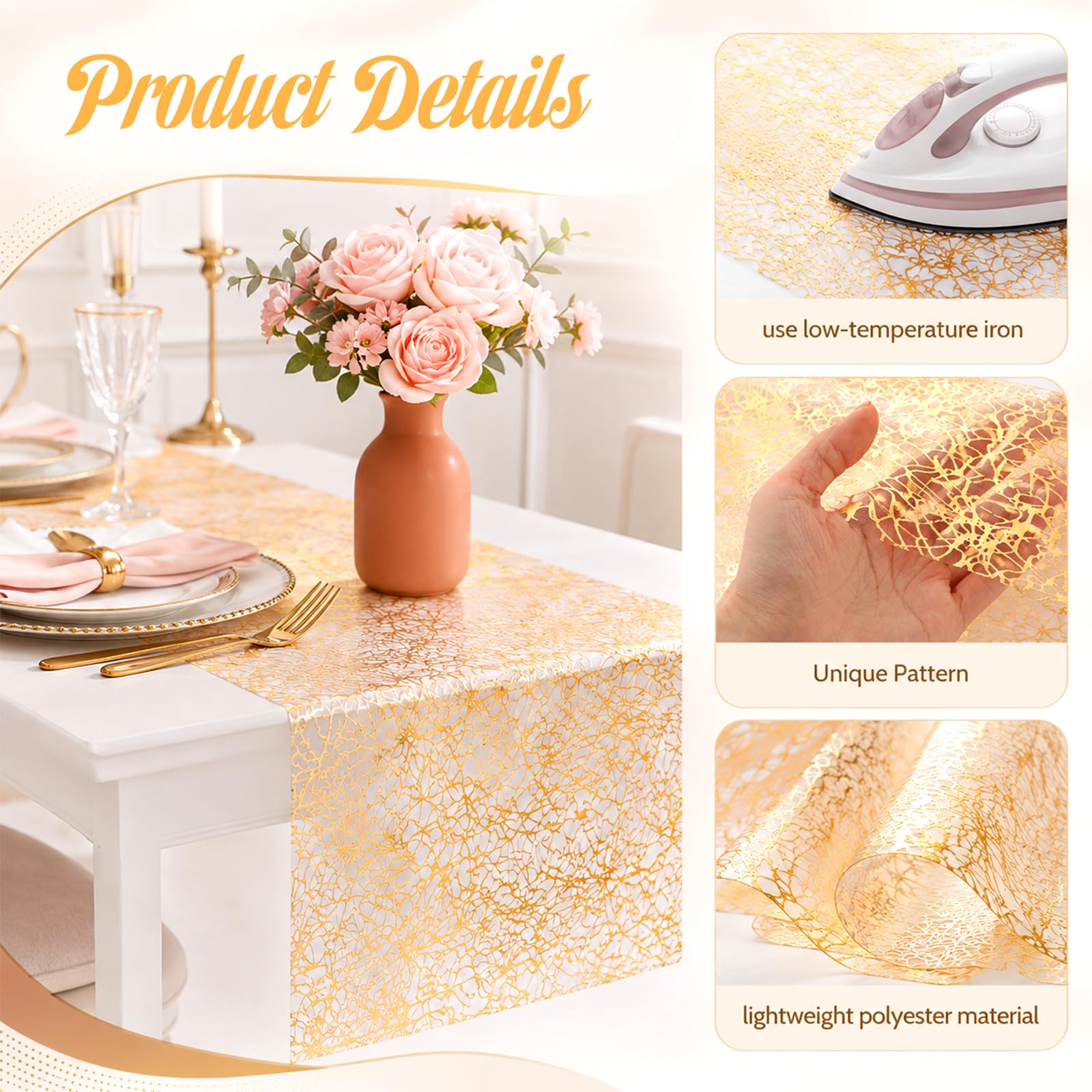 12-pack Gold Metallic Mesh Table Runner Roll for events