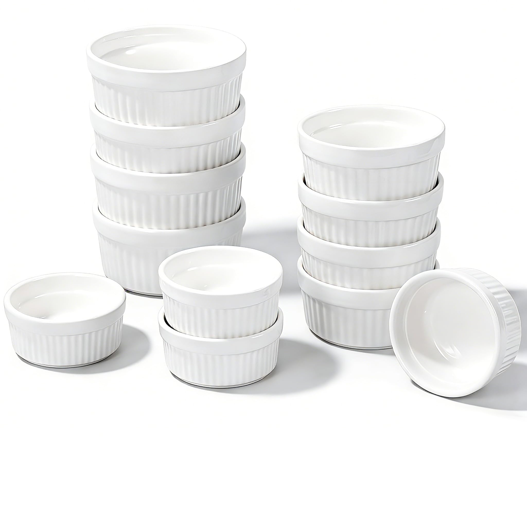 twelve piece ceramic ramekins set with three capacities