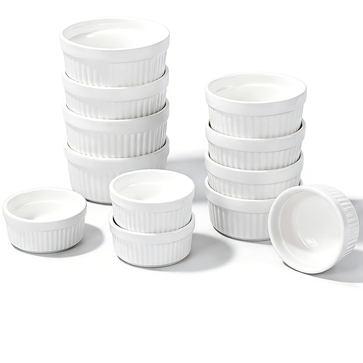 twelve piece ceramic ramekins set with three capacities