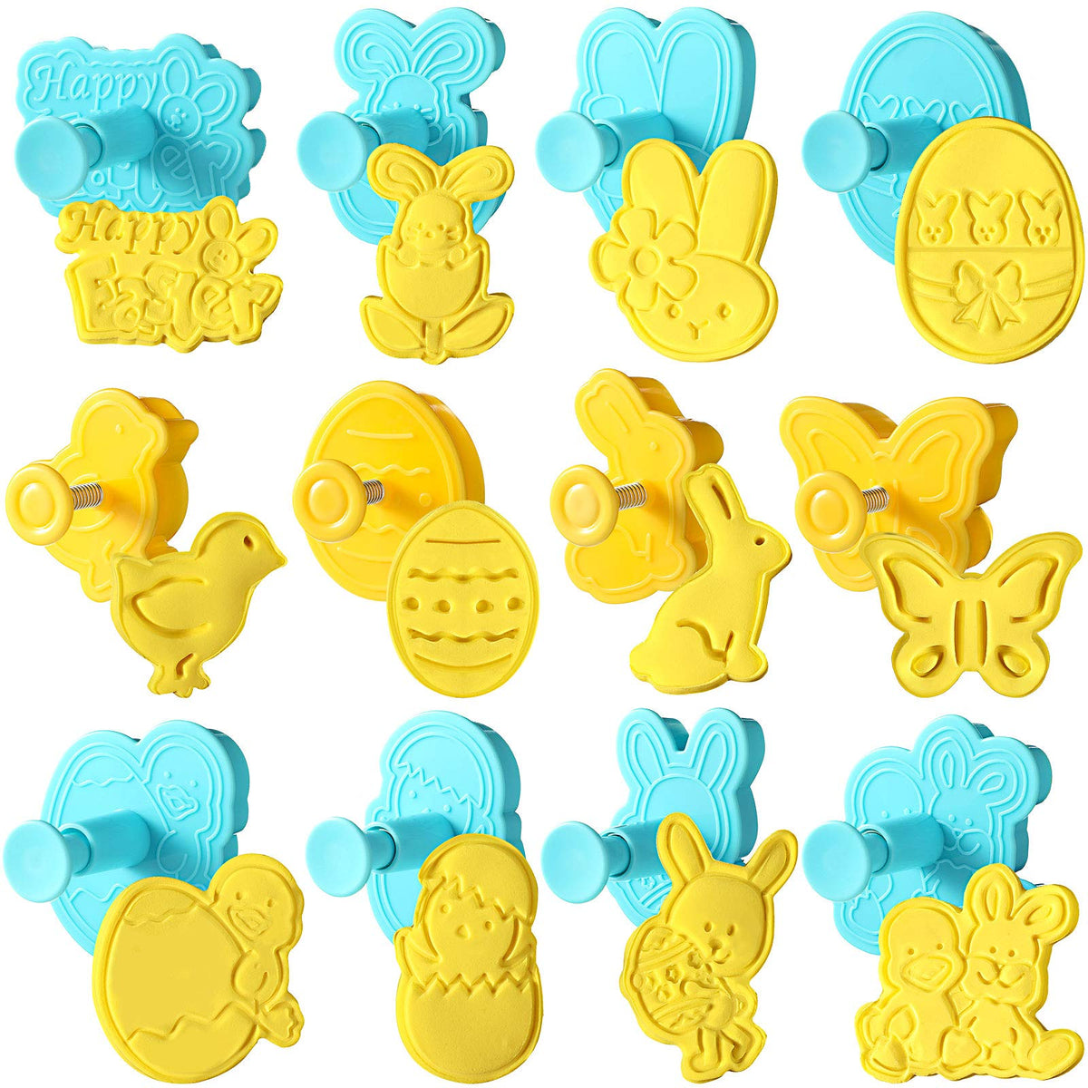 12 piece Easter cookie cutters set with 3D bunny egg chick shapes