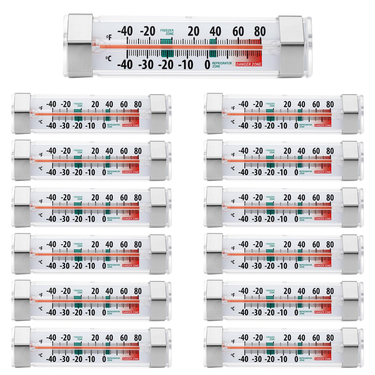 Pack of 12 Fridge Refrigerator Freezer Thermometers in clear glass