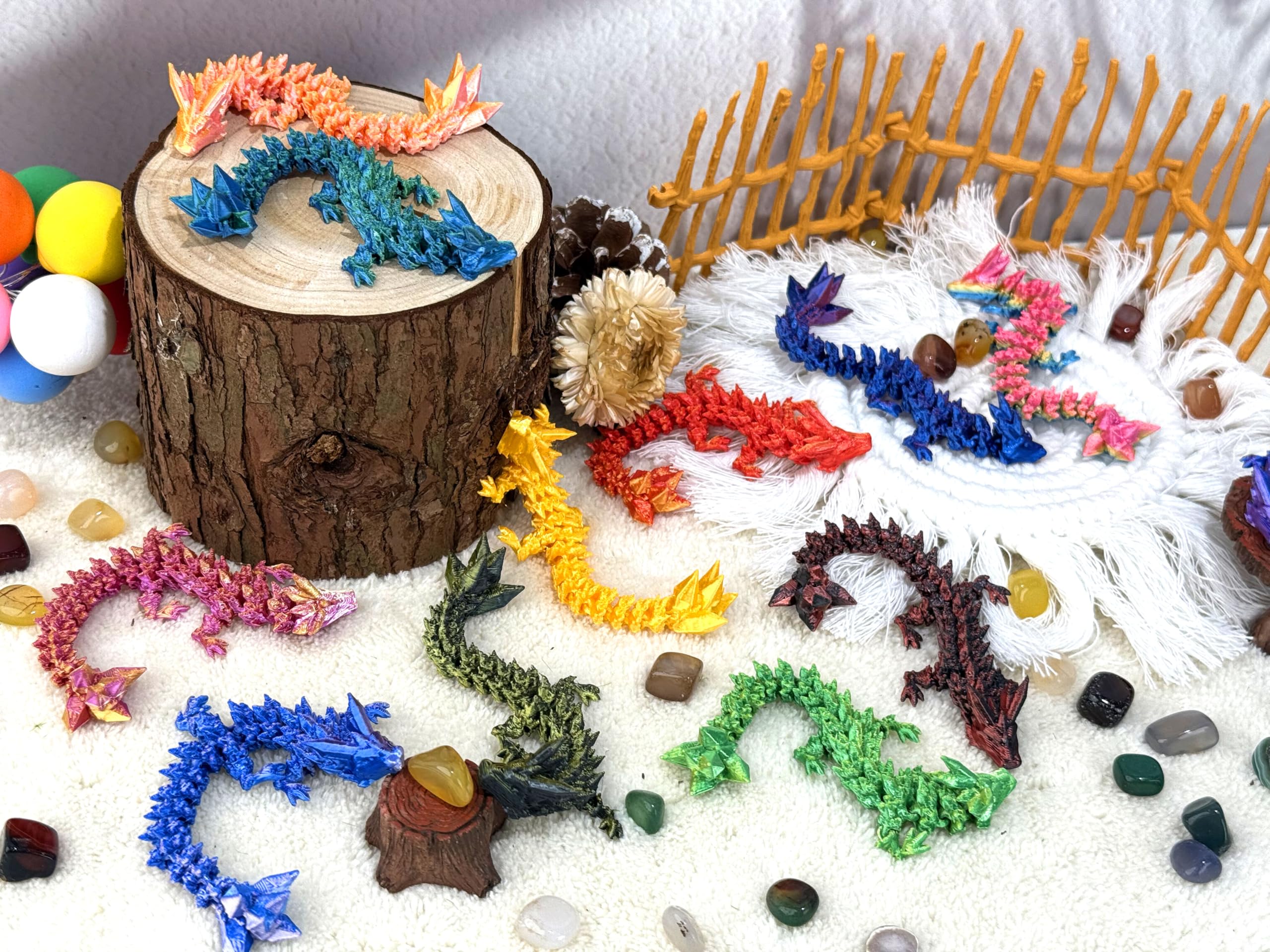 Tabletop dragon decor and fidget toy arrangement