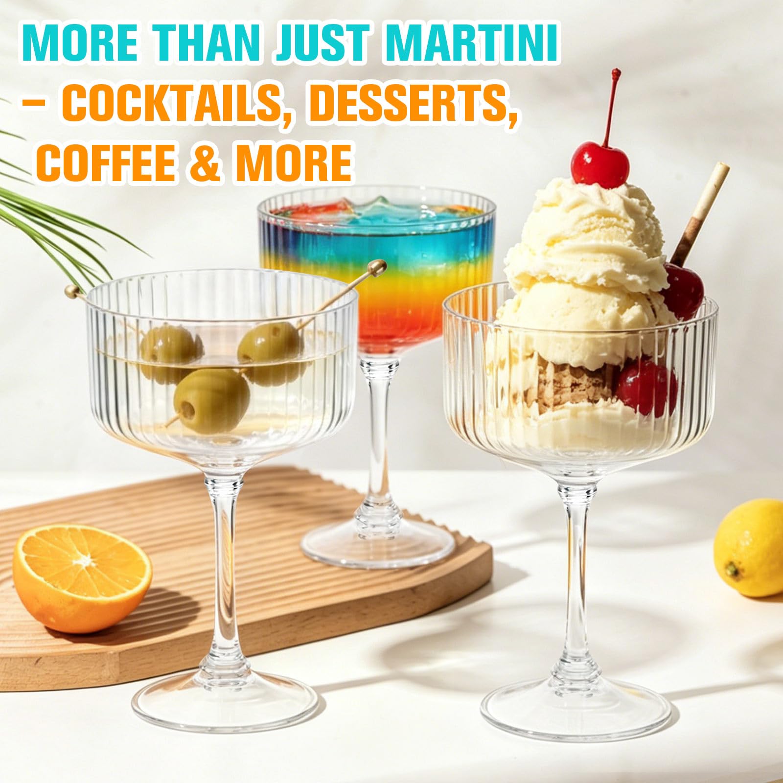 Ribbed bowl design plastic martini glass 10oz