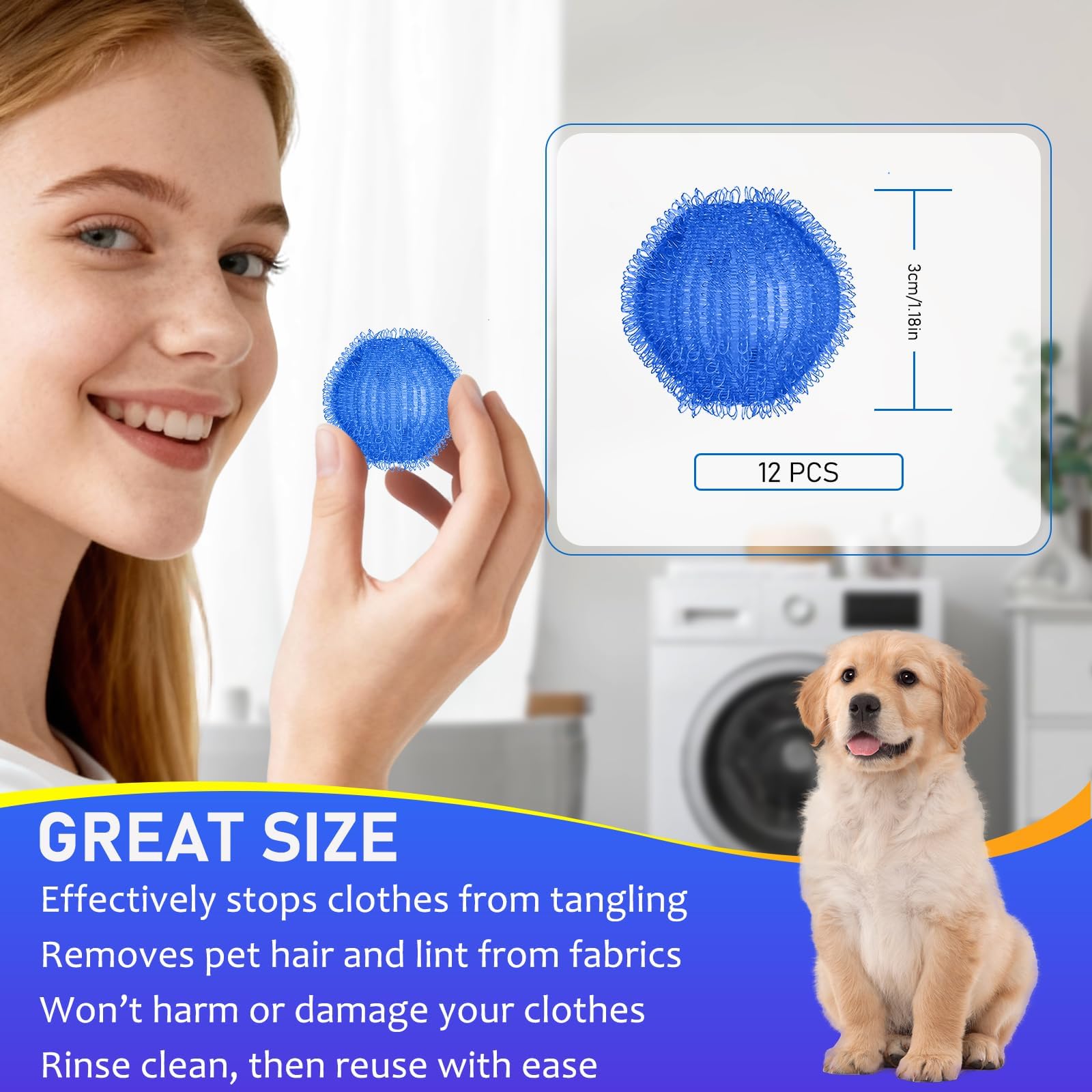 12-piece laundry hair remover balls for laundry cycles