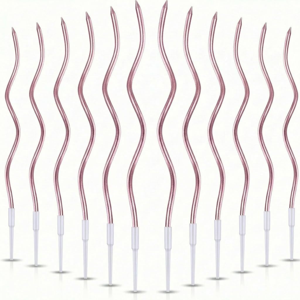 12 pieces rose gold spiral birthday candles with holders