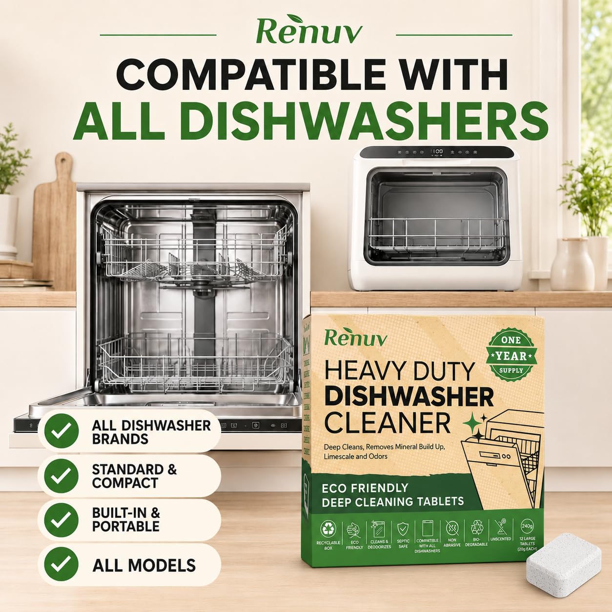 Odor eliminating dishwasher cleaner tablet close up