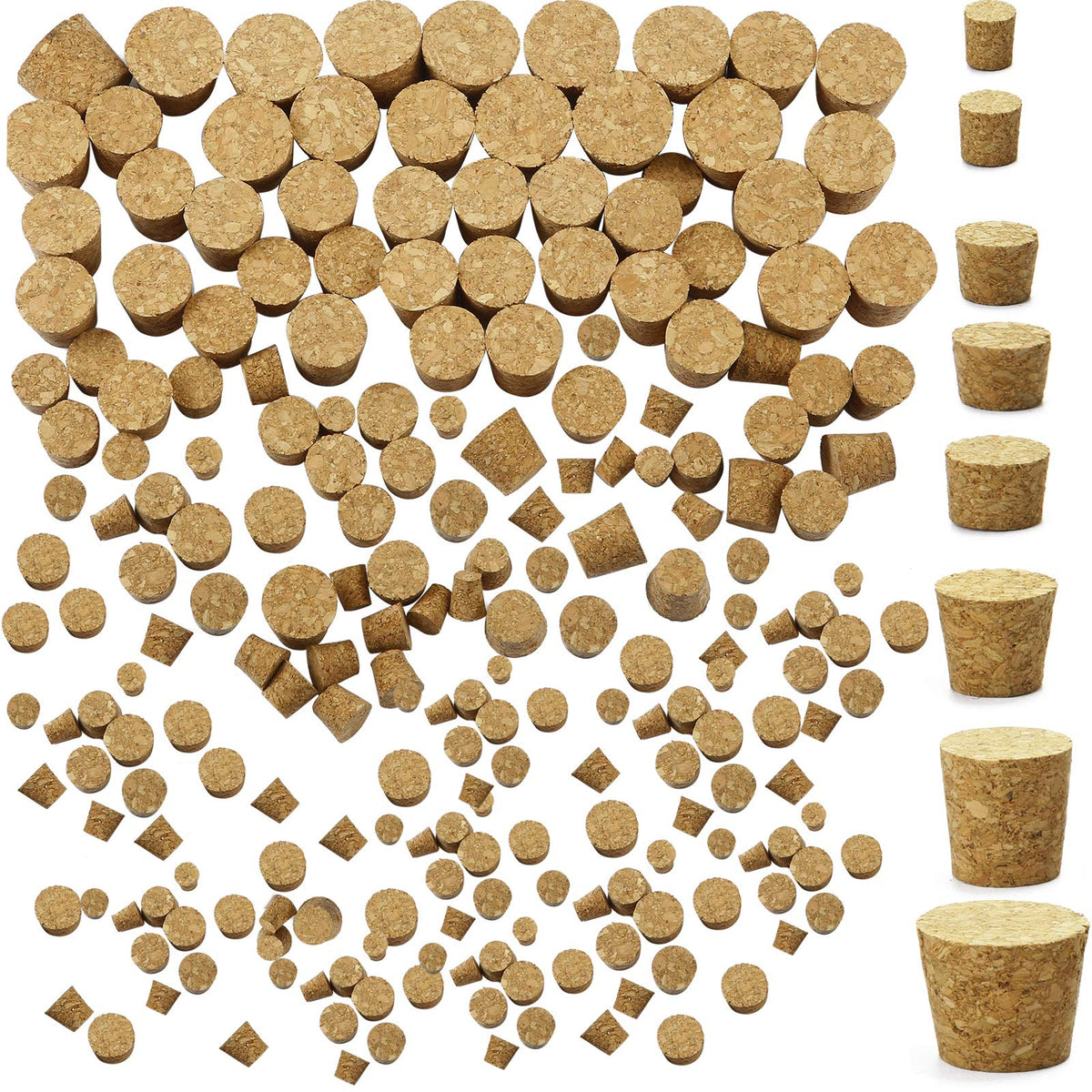 120-piece tapered cork stoppers set close up