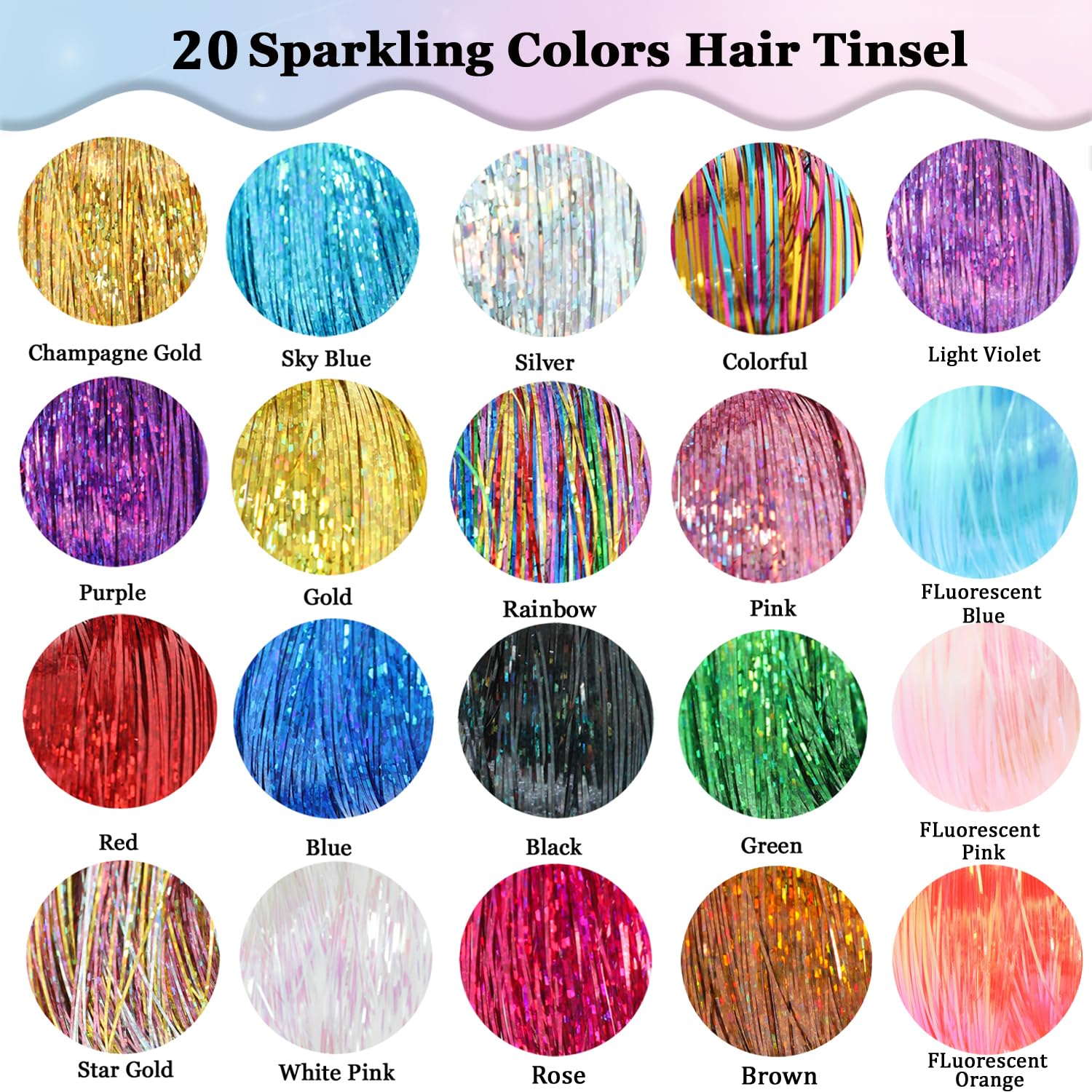 Total 1200 strands gold tinsel hair extensions