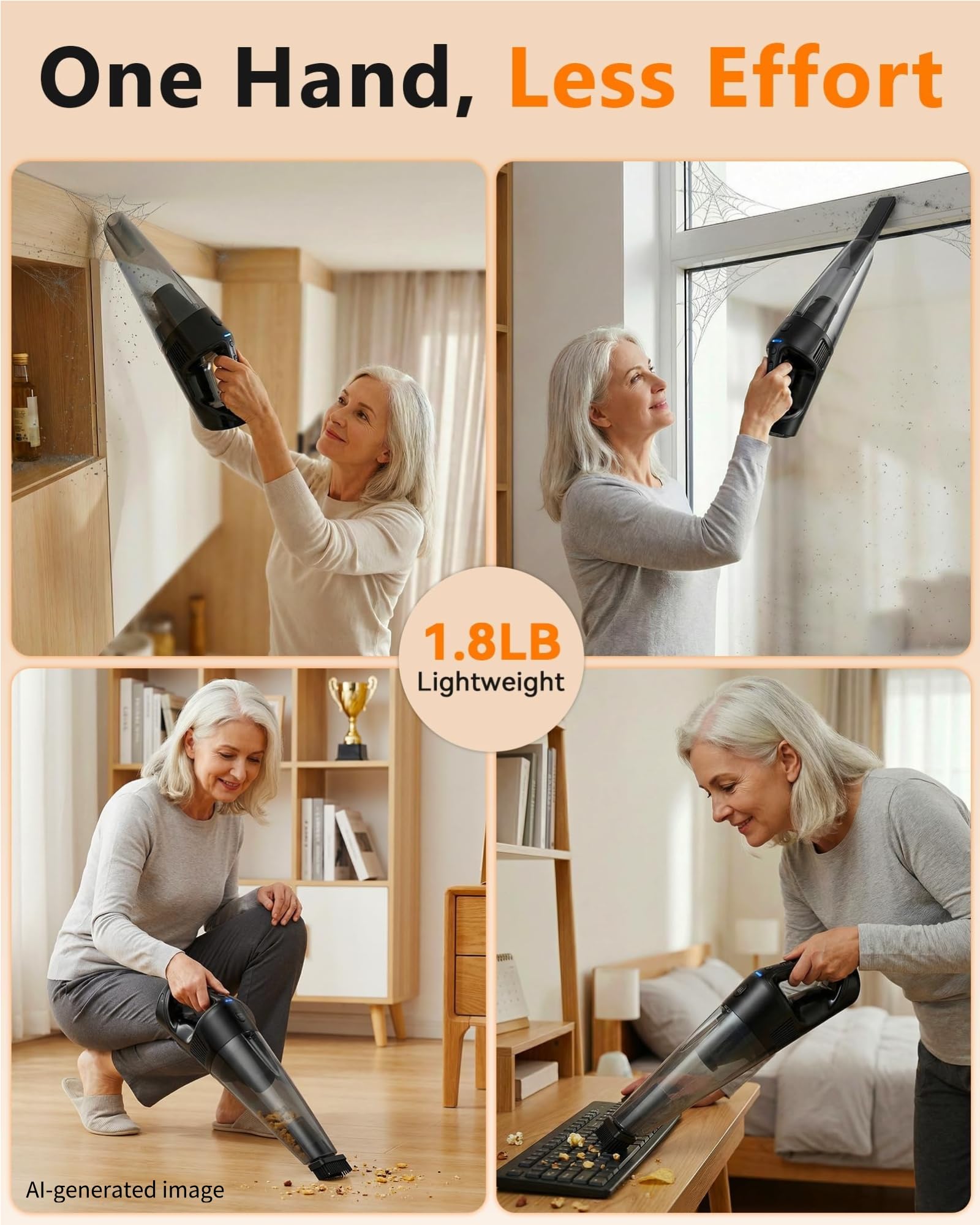 Lightweight 1.8 lb handheld vacuum