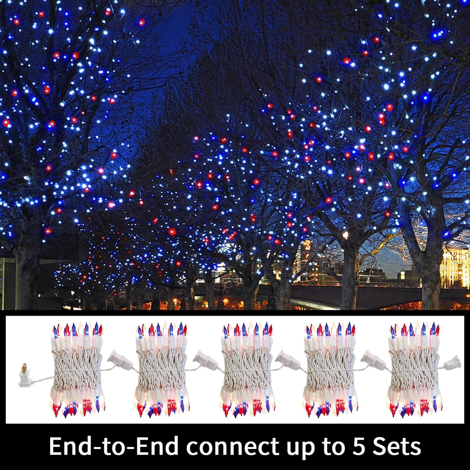 Outdoor indoor patriotic decor string lights red white blue
