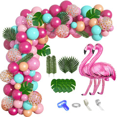 Package contents for 124Pcs Tropical Flamingo Balloon Arch Garland Kit