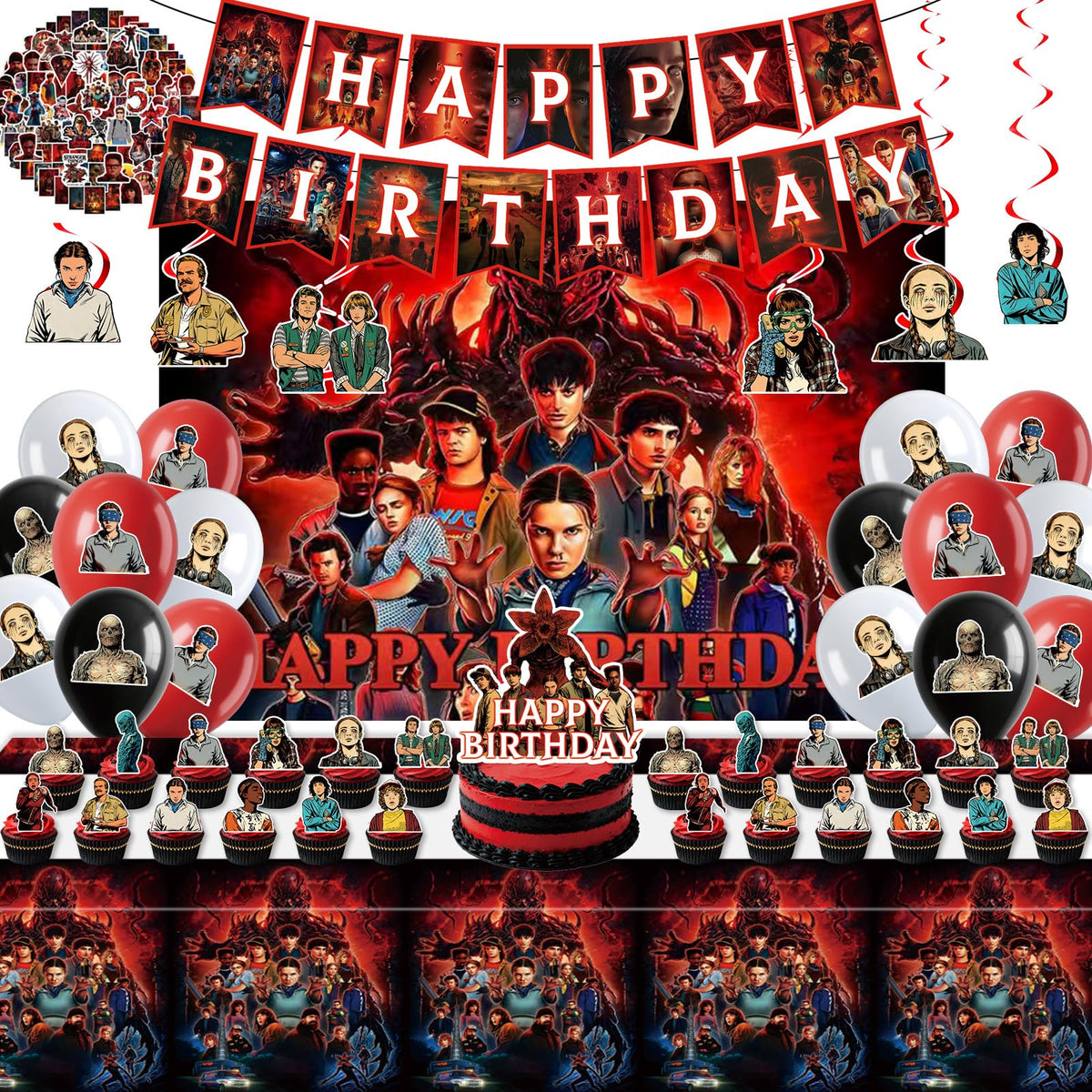 Backdrop and tablecloth from 125Pcs Birthday Party Decorations Kit