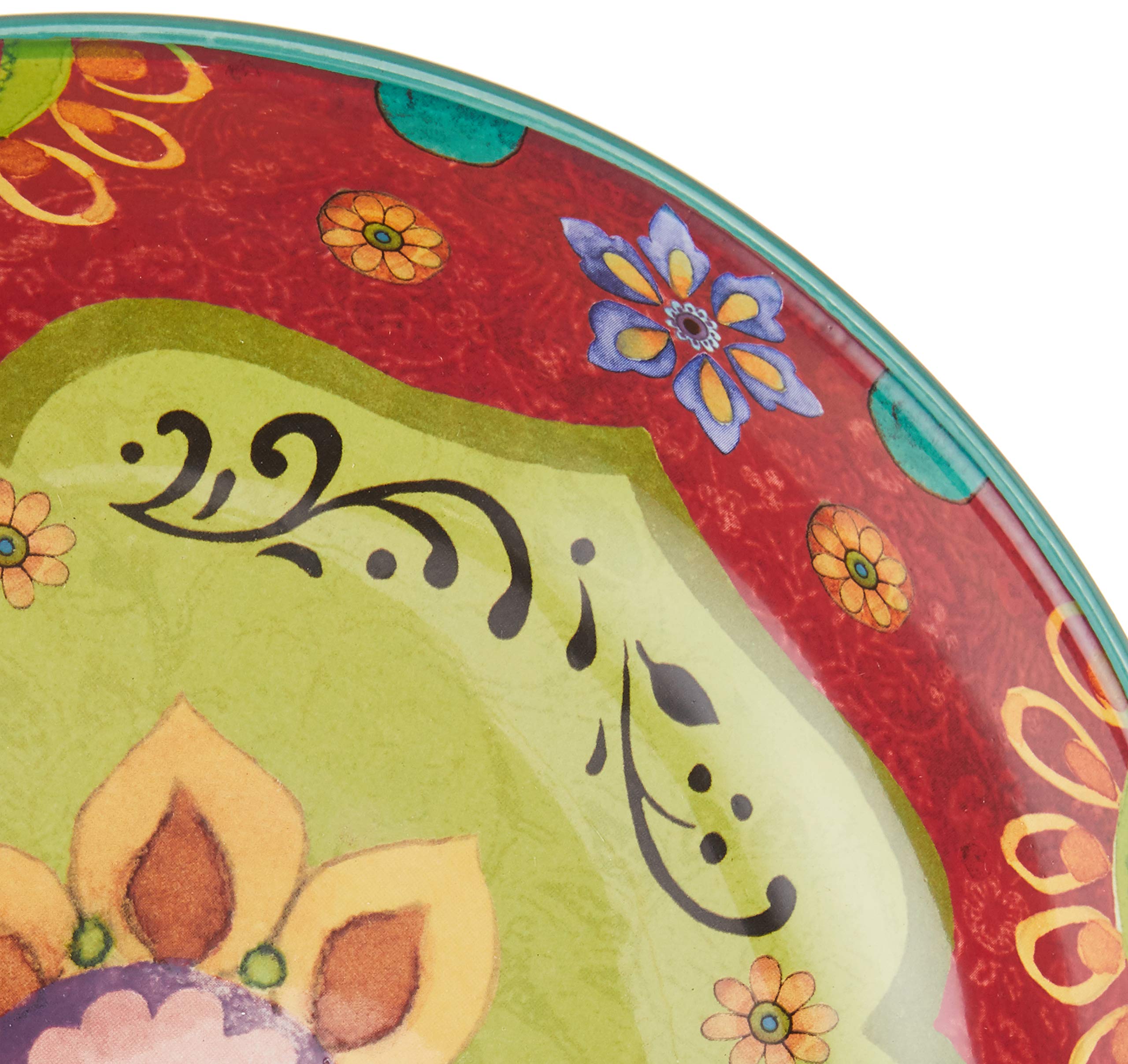 Multicolor boho floral Tunisian Sunset bowl on a dining table