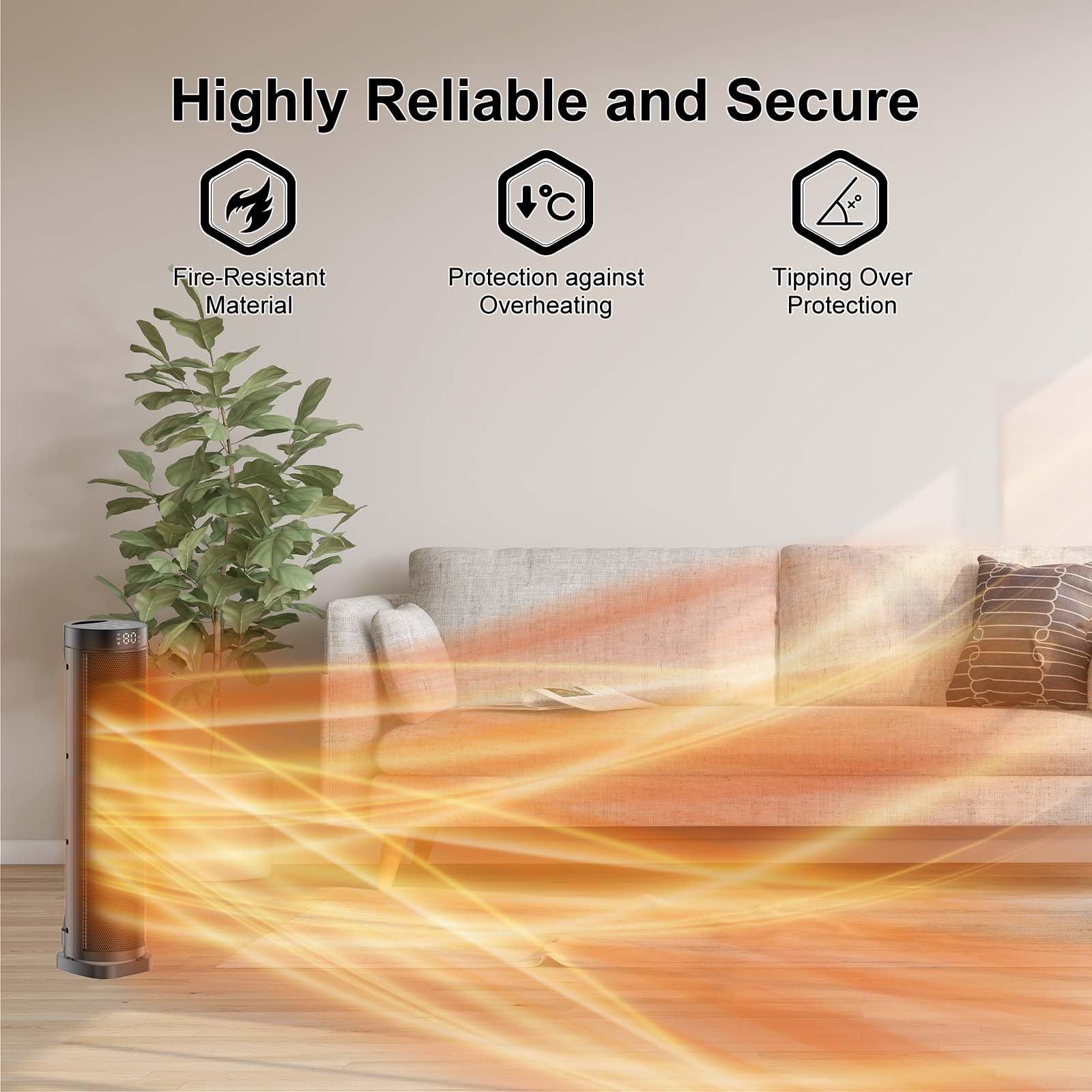 Overheat and tip-over safety features on heater