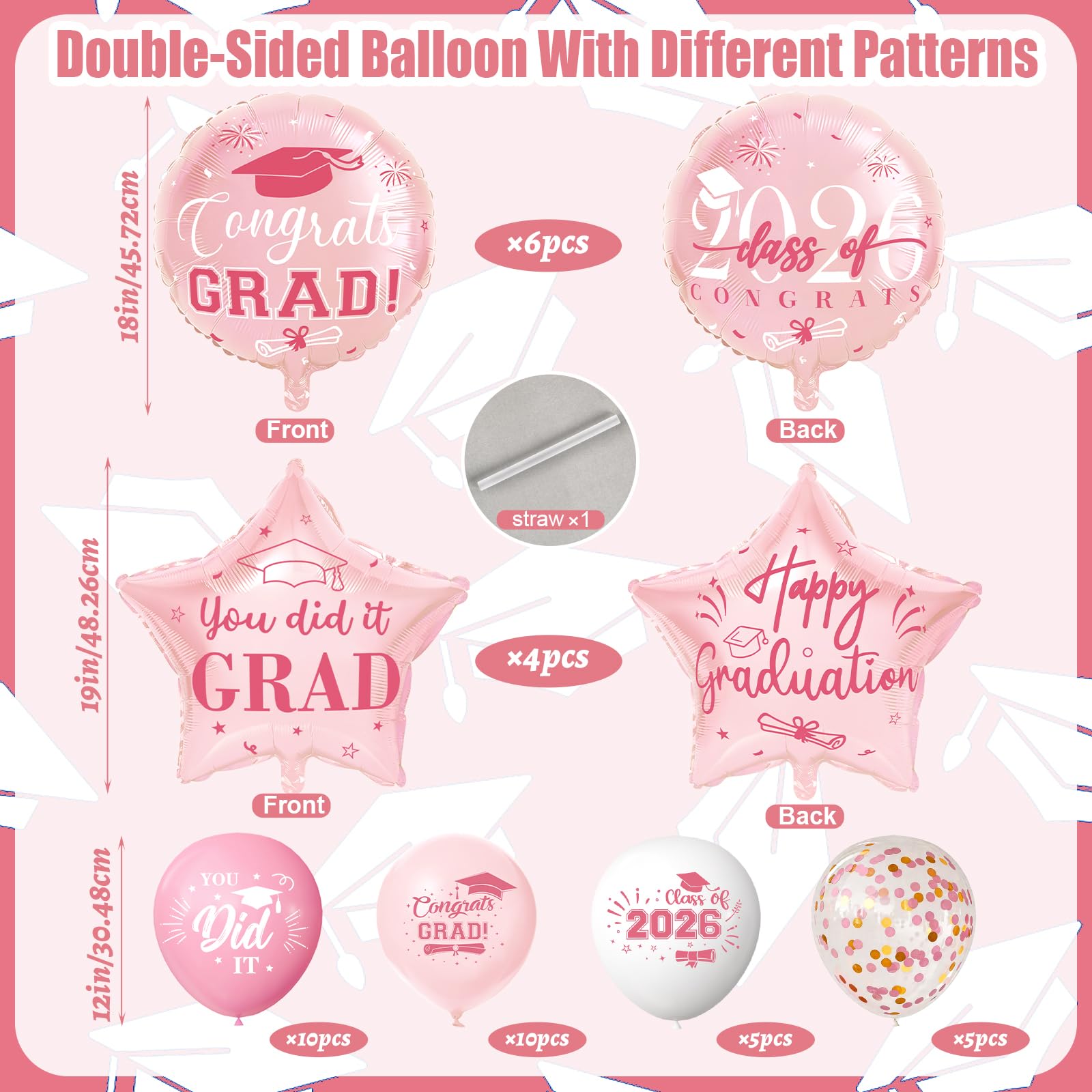 12inch latex confetti graduation balloons rose gold