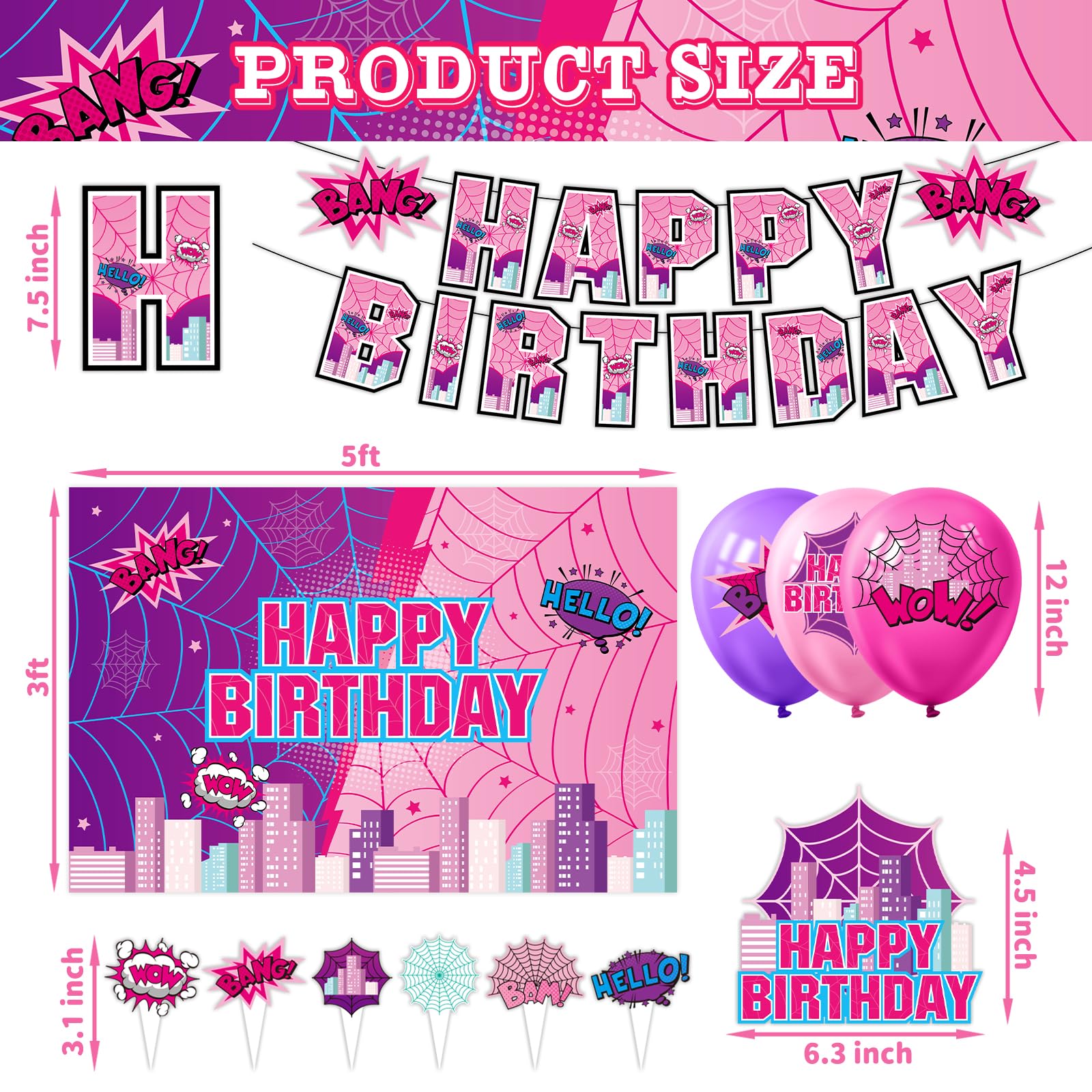Pink and purple 12inch latex balloons in three styles
