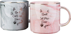 Unique marbling pattern on each mug in the set