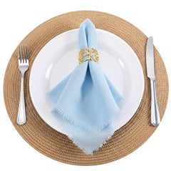 12Pack bulk napkins fringe 16.5x16.5 inches in sky blue cotton