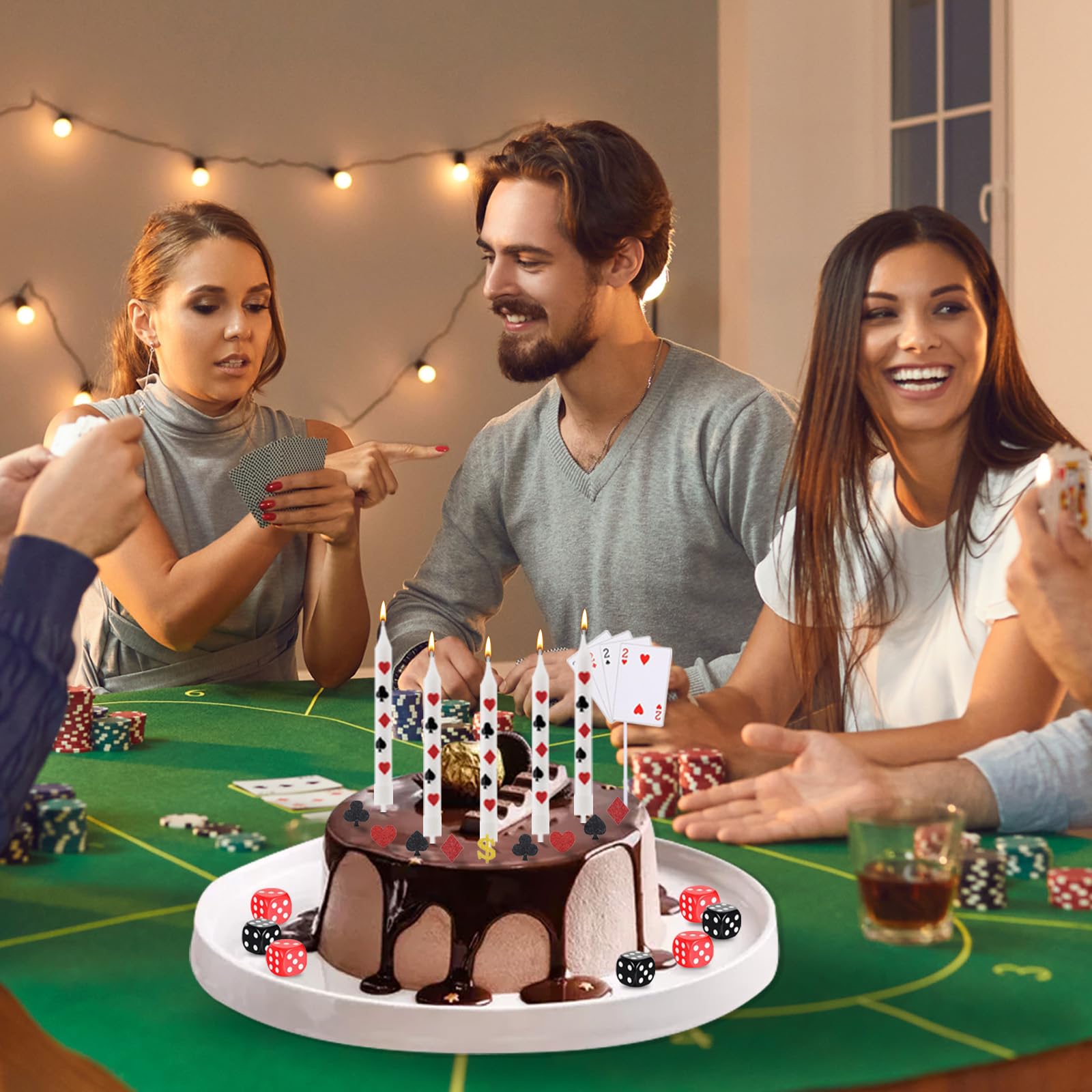 5 inches tall casino themed candles for cake topper