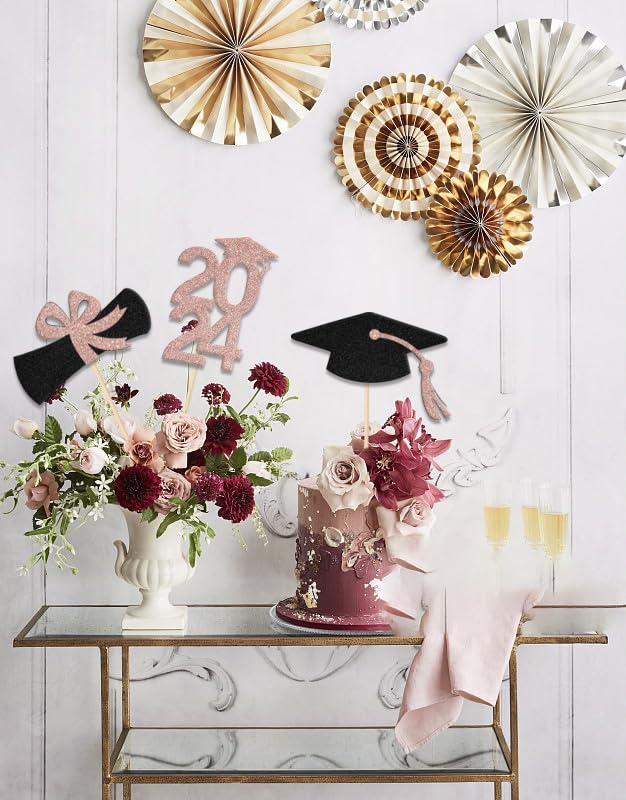 Centerpiece sticks for graduation party decorations rose gold and black