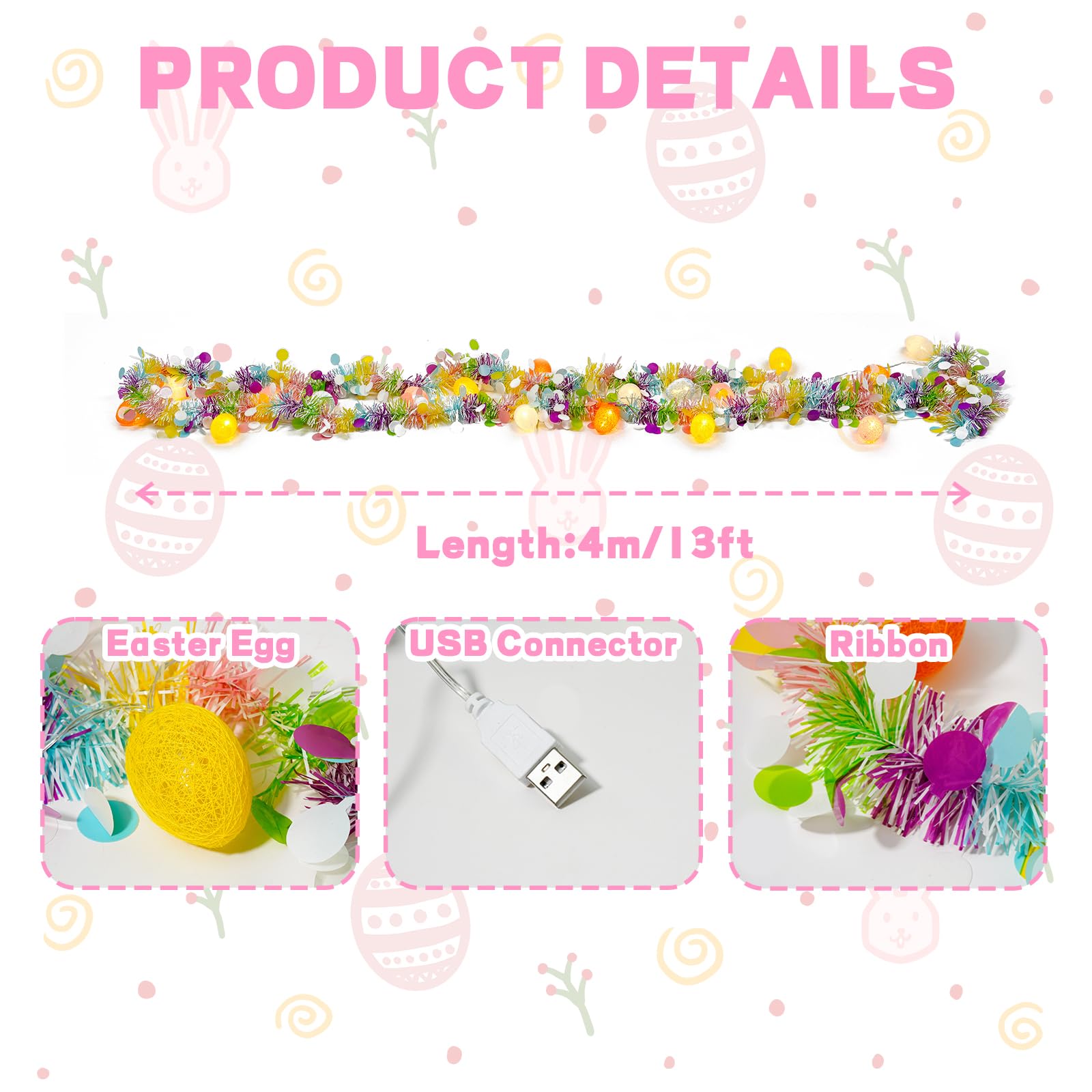 Durable PVC Easter egg garland with shatterproof lampshades