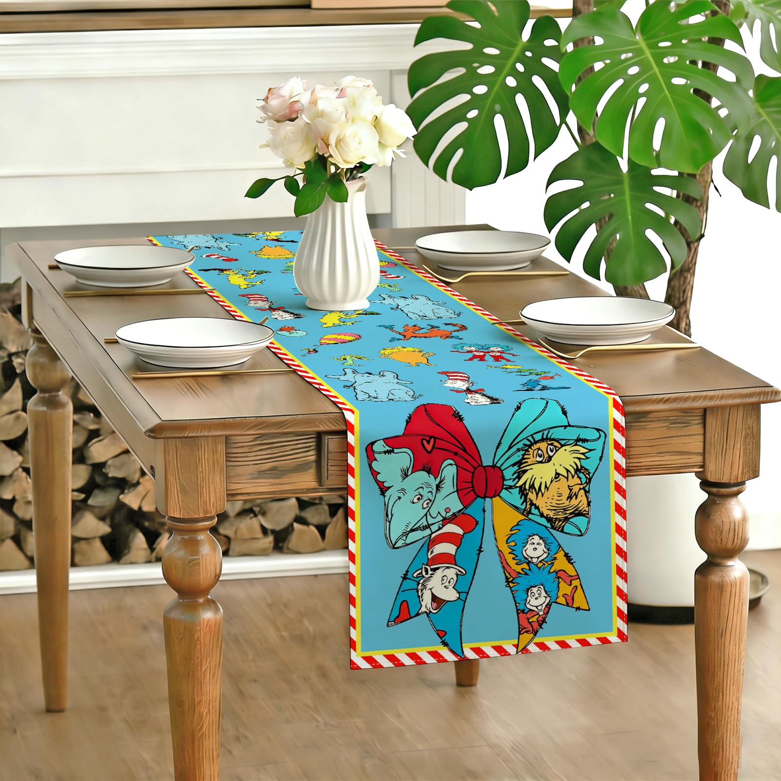 13 by 72 inch table runner in red and blue stripes