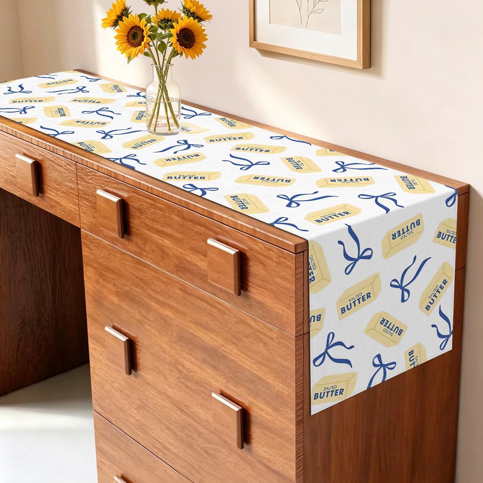 Indoor outdoor butter party table runner in use