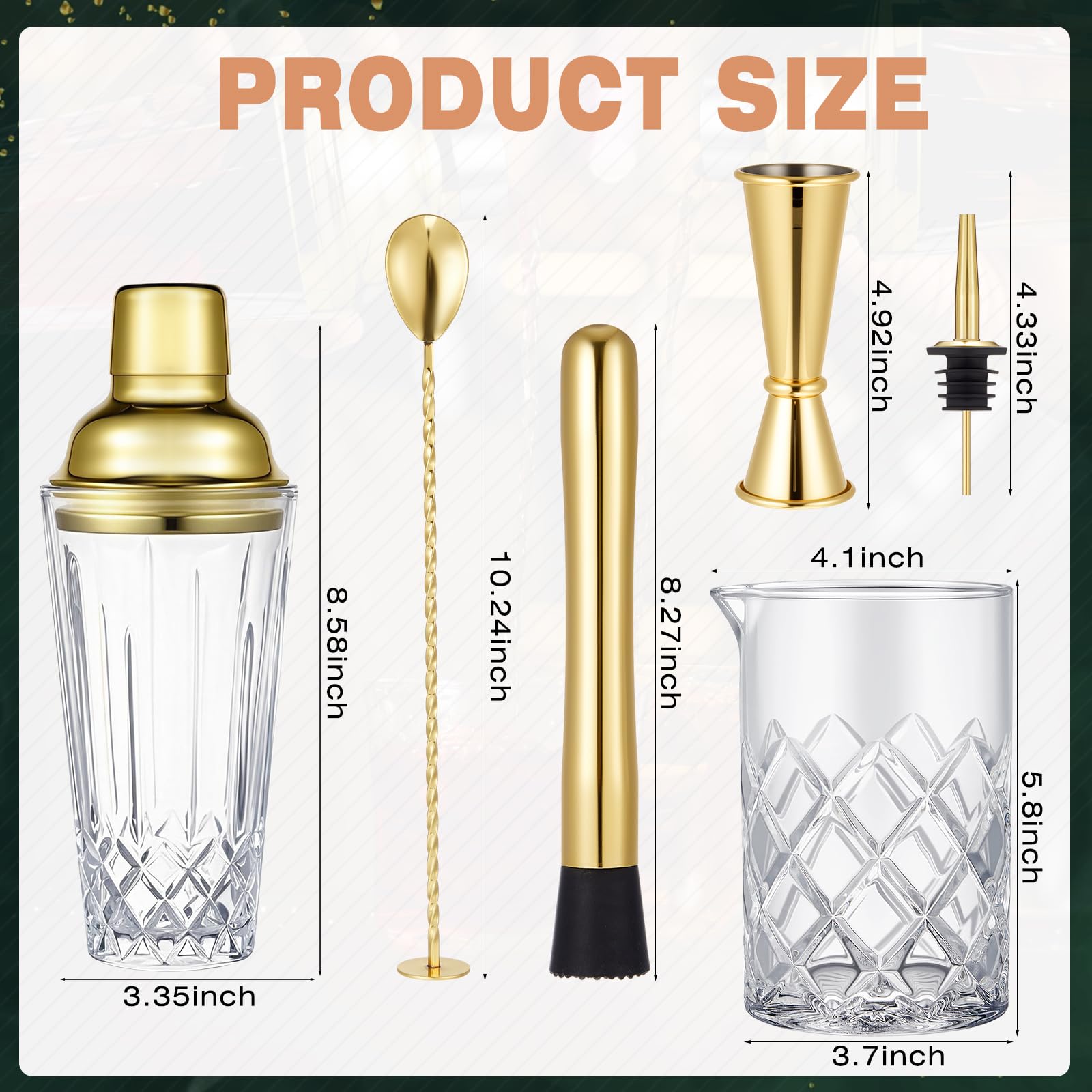 Gold finish 304 stainless steel shaker set for bartenders