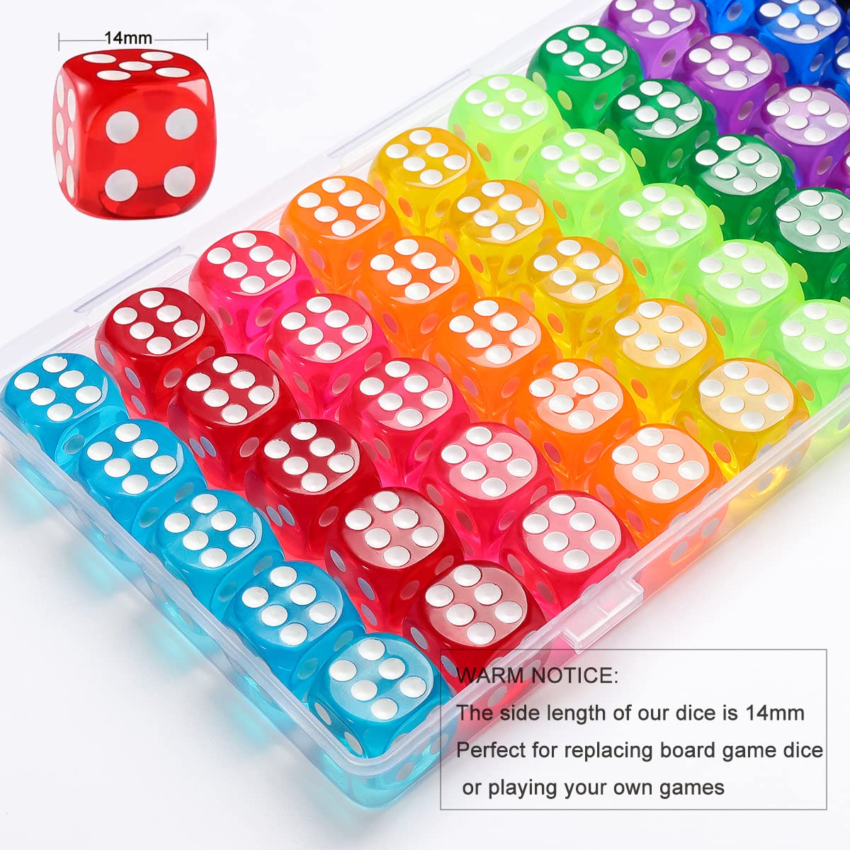 14mm bulk colored dice with rounded acrylic edges