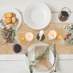 Burlap print table runner 14x108 size for farmhouse decor