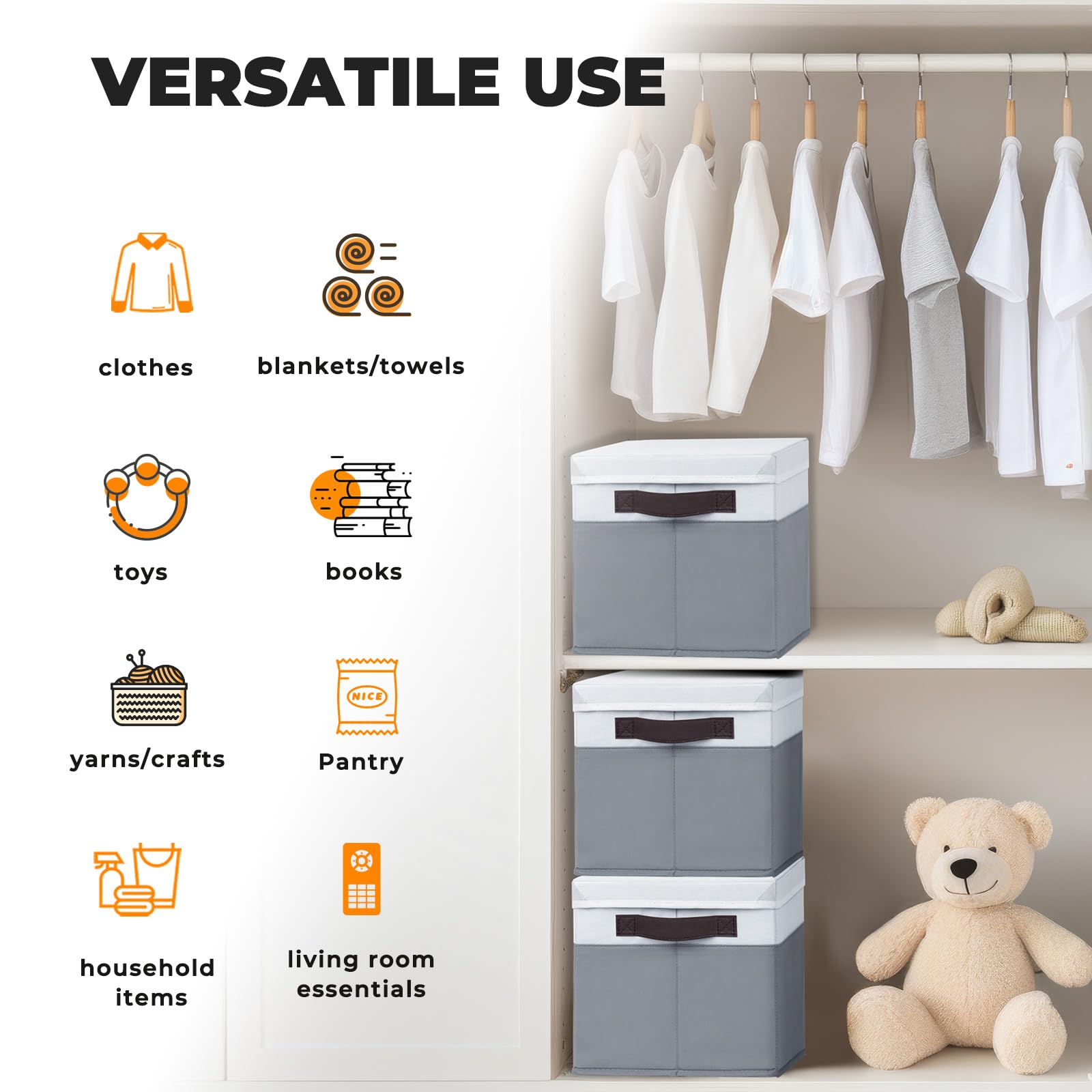 Collapsible storage bin folds flat for dorm room or apartment