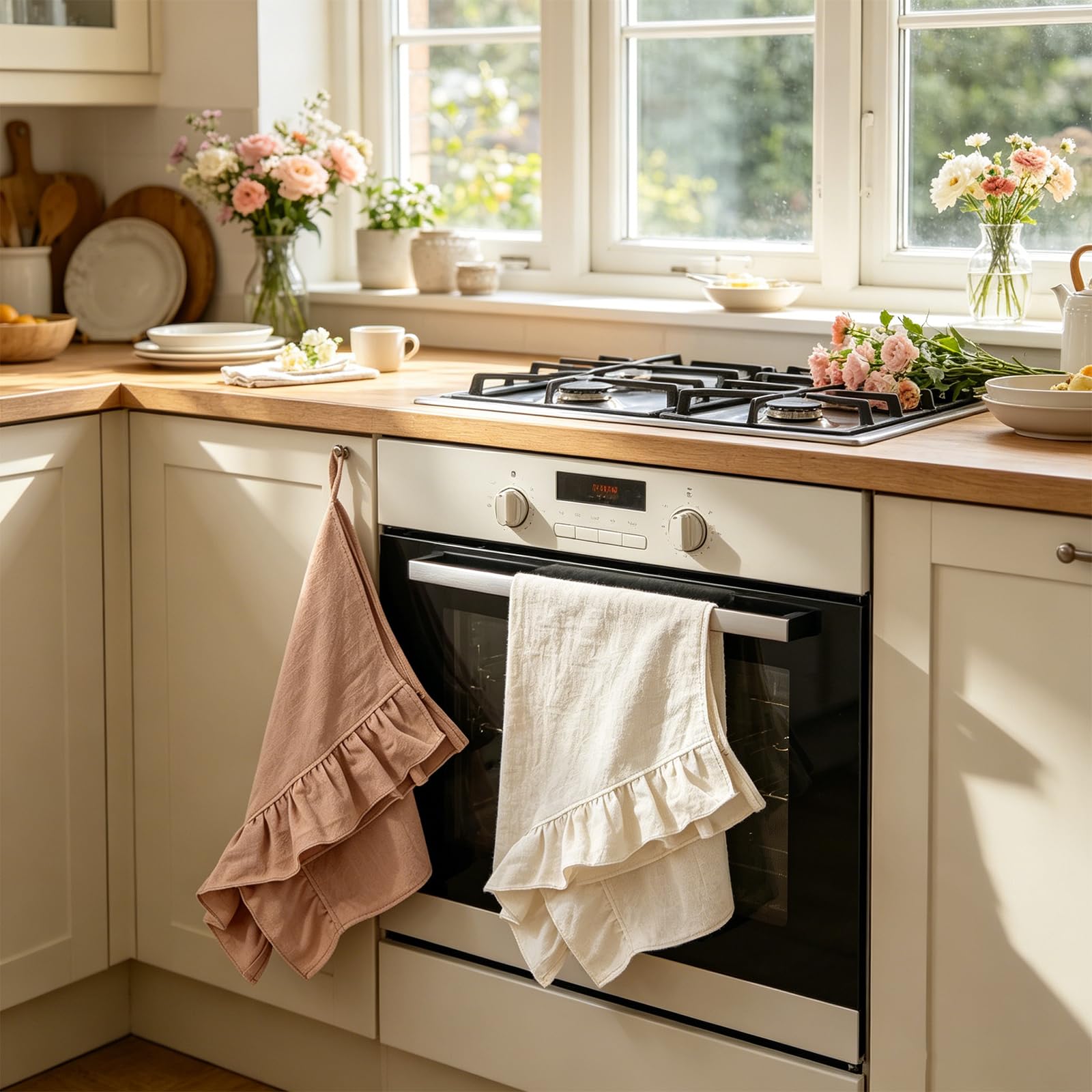 Beige brown cotton towel for kitchen use and decor