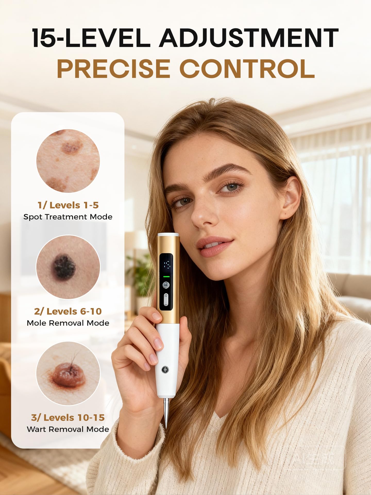 Skin Tag Remover Pen with 15 adjustable modes LED display closeup