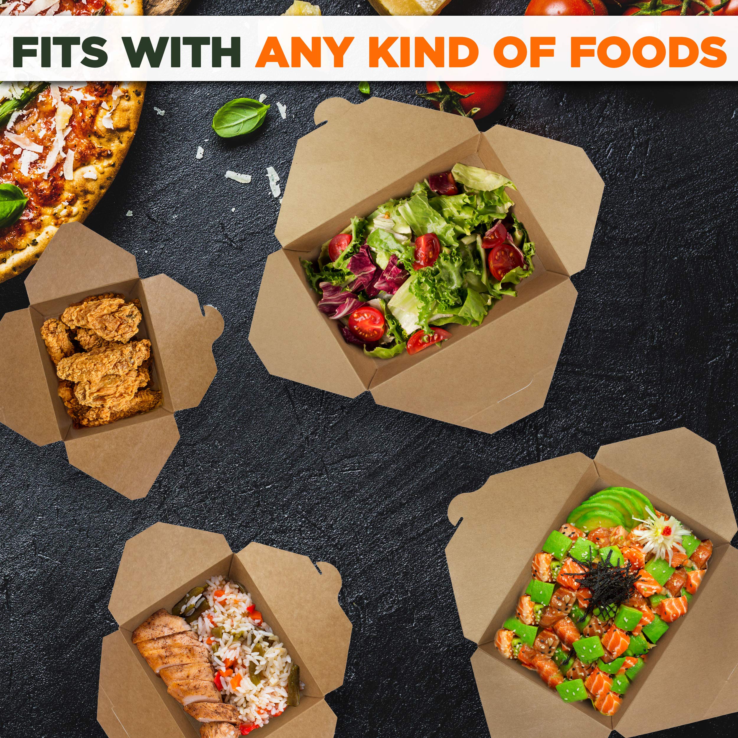 Compact kraft takeout boxes for meals and catering