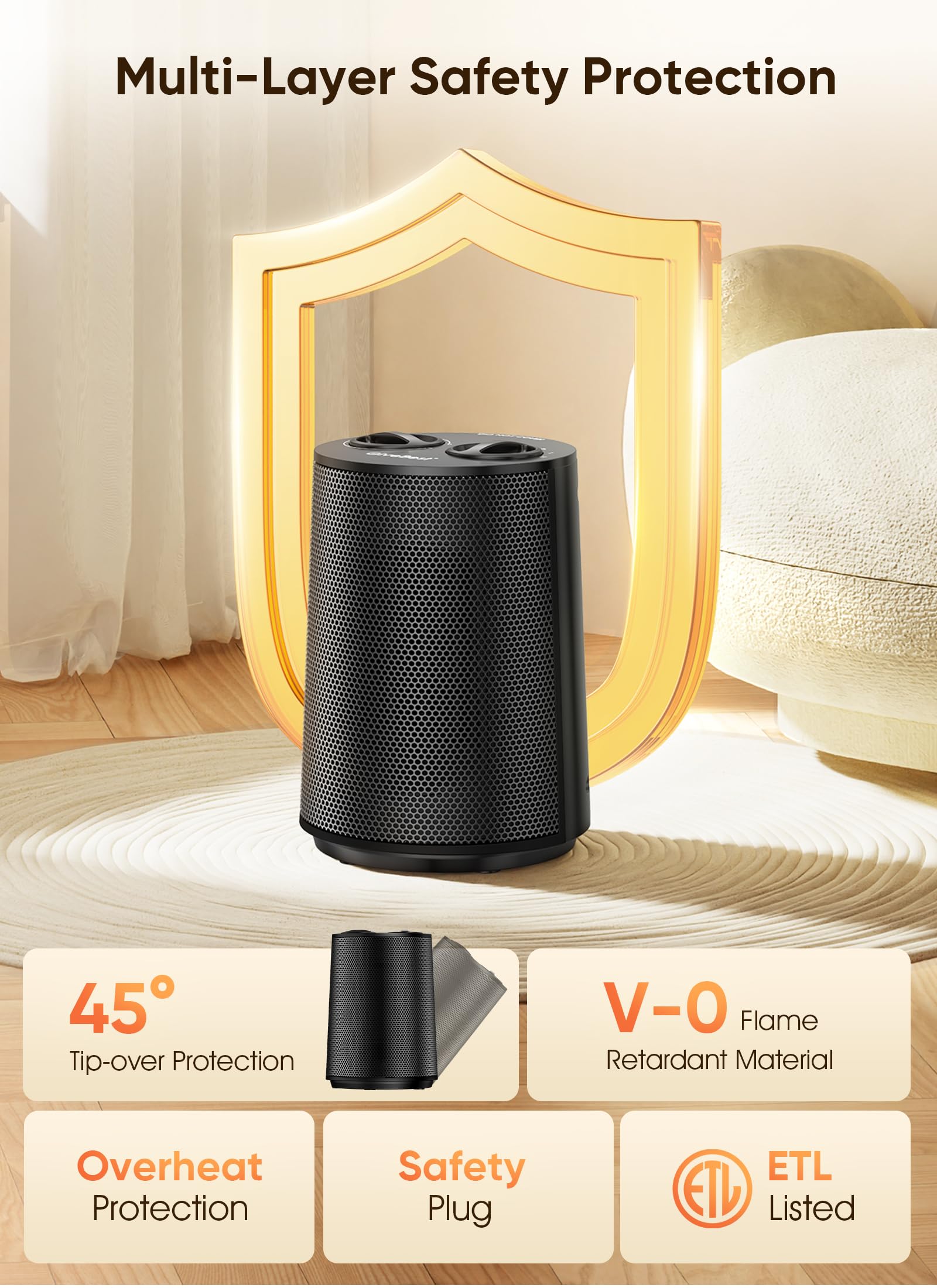 Tip-over protection feature on base of GiveBest Space Heater