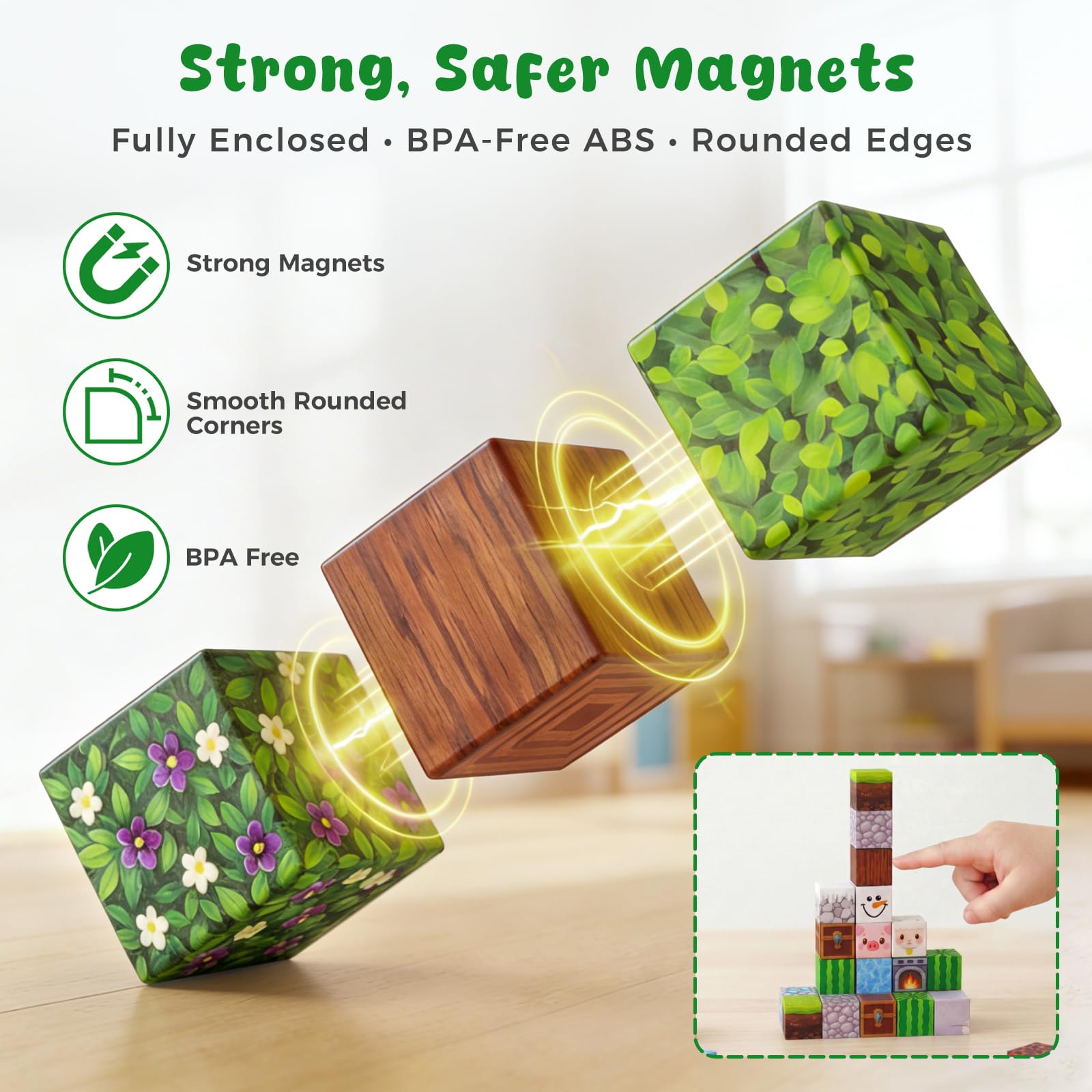 28 forest-themed designs on magnetic blocks