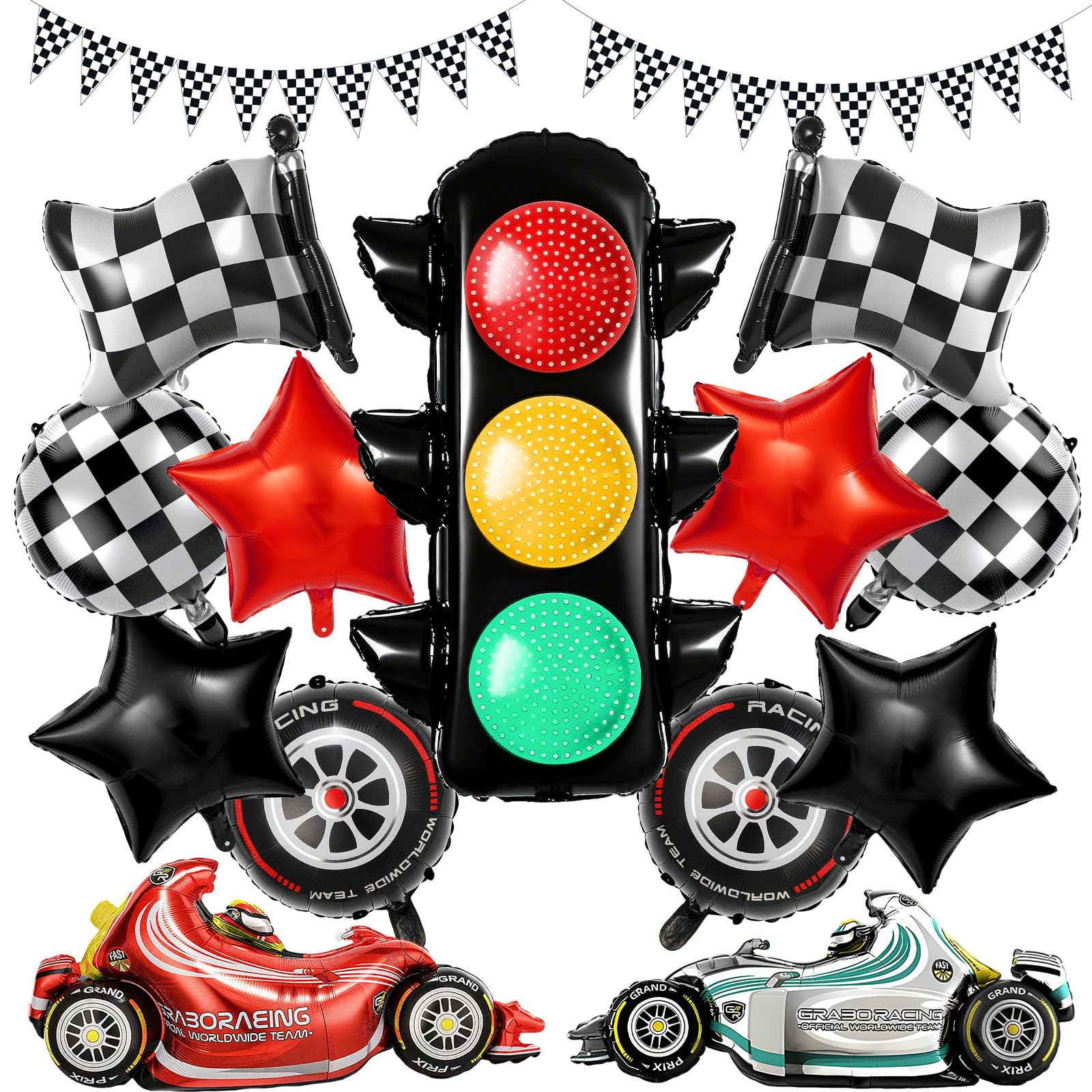 15PC race car birthday decoration set main kit image